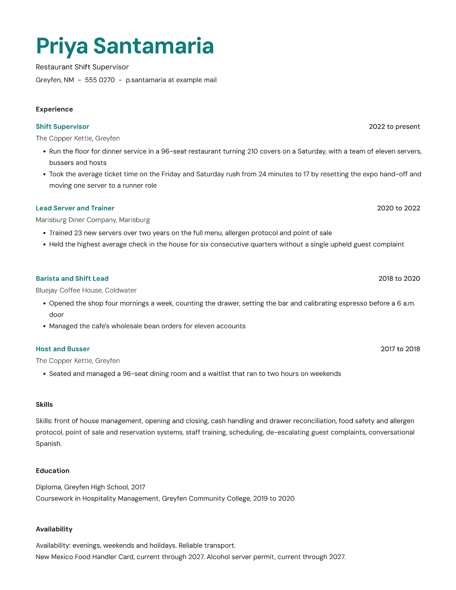 Basic Restaurant Supervisor Resume — Letter Resume template