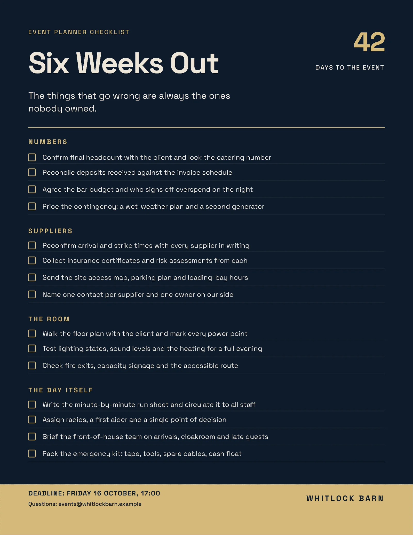 Planner Checklist One Pager — Letter One pager template
