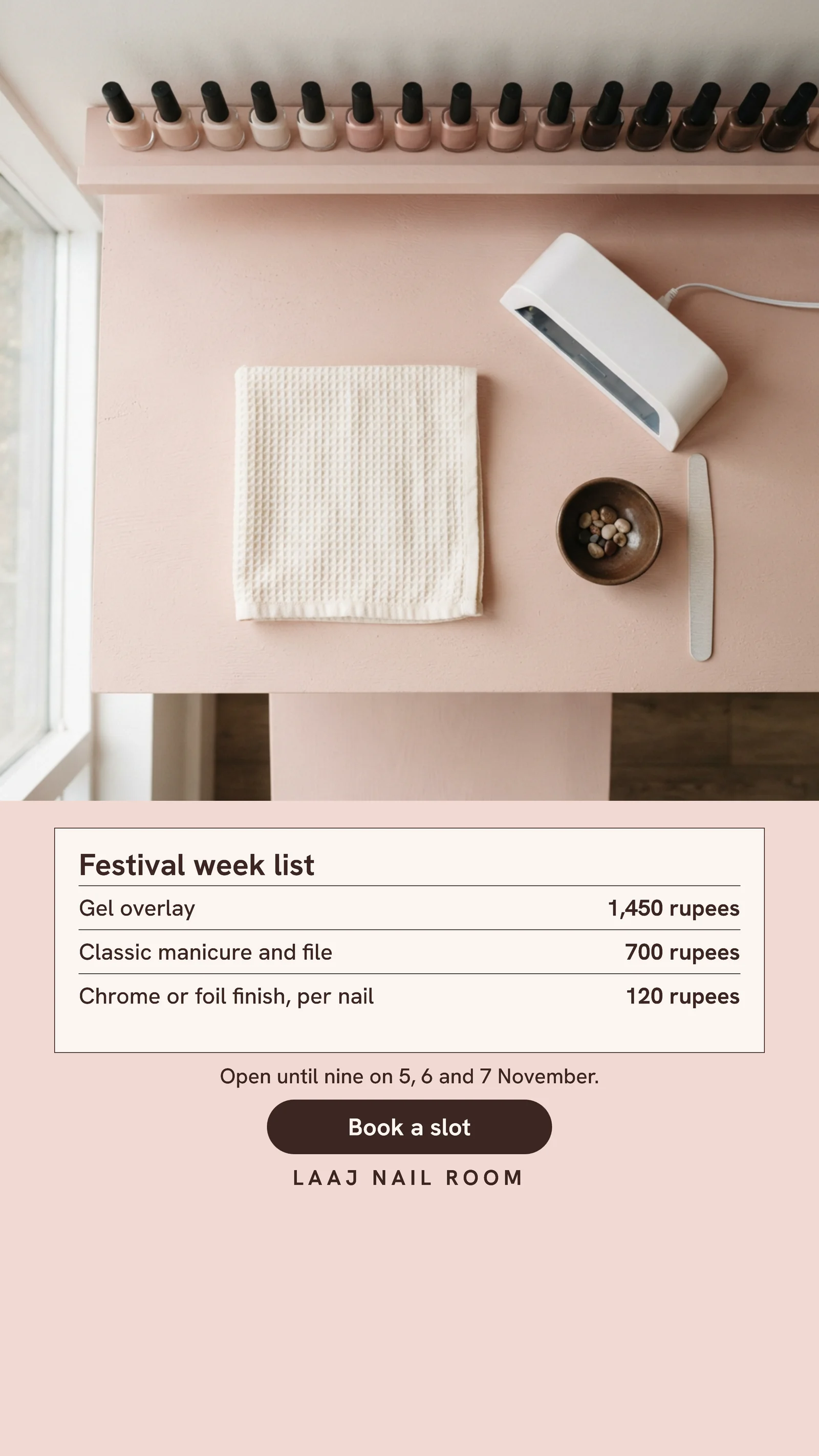 Nail Salon Diwali Price List Instagram Story — 9:16 Instagram story template