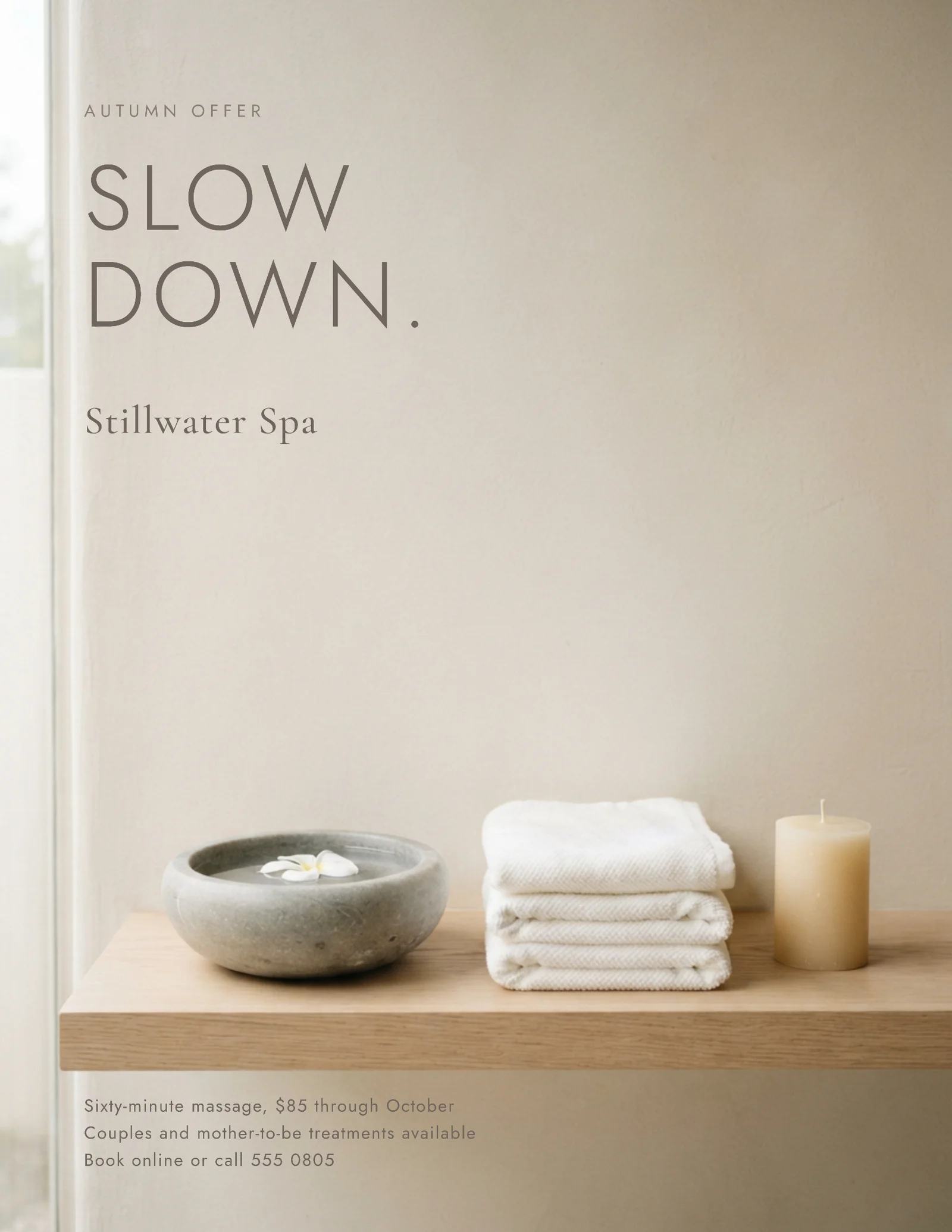 Quiet Full-Bleed Massage Spa Offer Flyer — Letter Flyer template