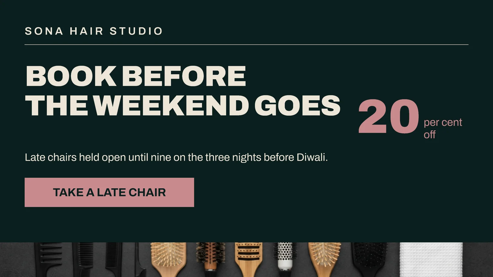 Teal Rose Type Led Hair Studio Diwali Late Chairs YouTube Ad — 16:9 YouTube ad template