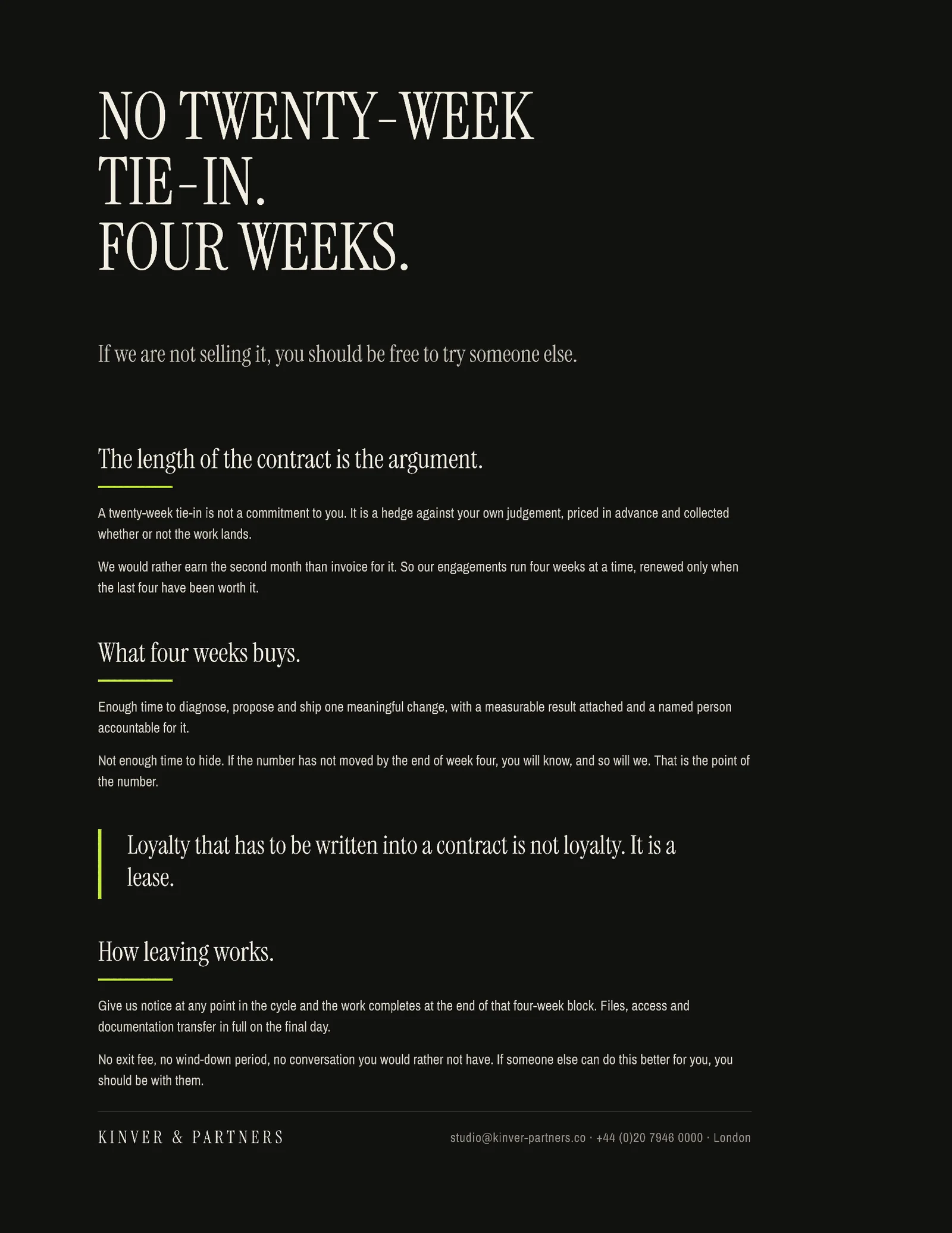 No Tie In One Pager — Letter One pager template