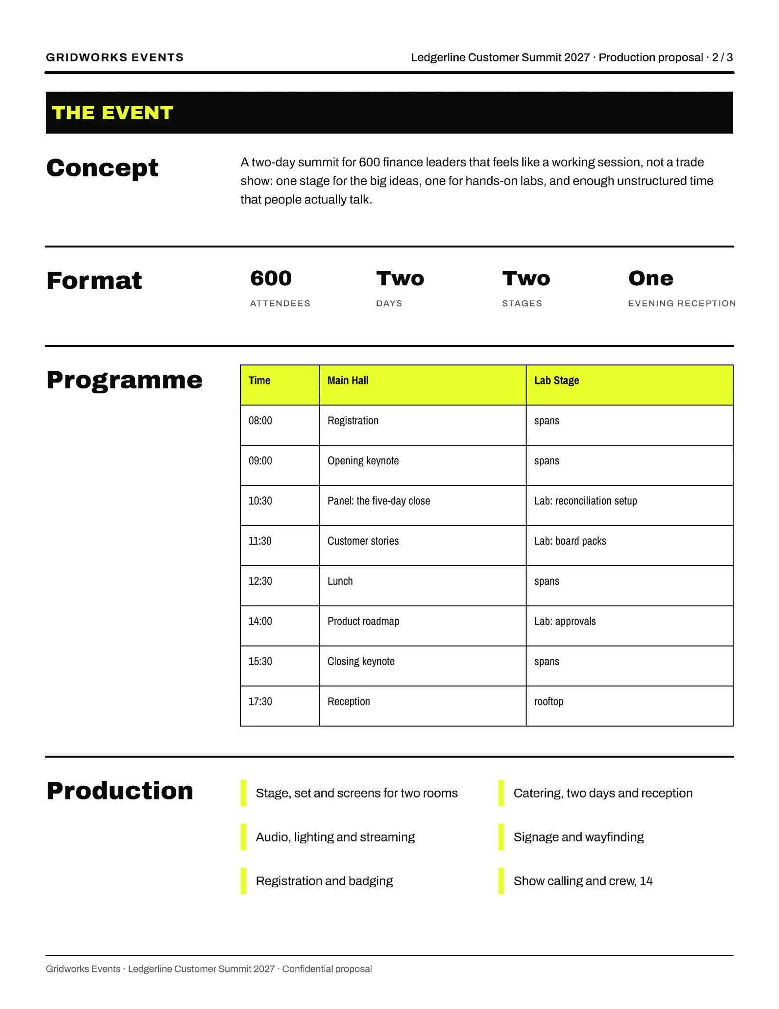 Bold Event Production Proposal — 3-page Proposal template, page 2 of 3