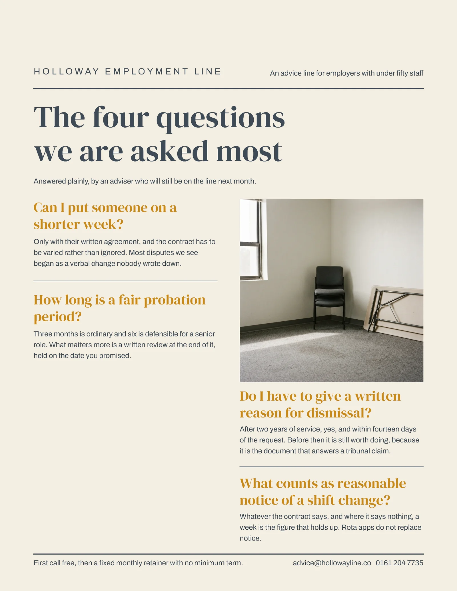 Cream Question Columns Employment Advice Line Flyer — Letter Flyer template