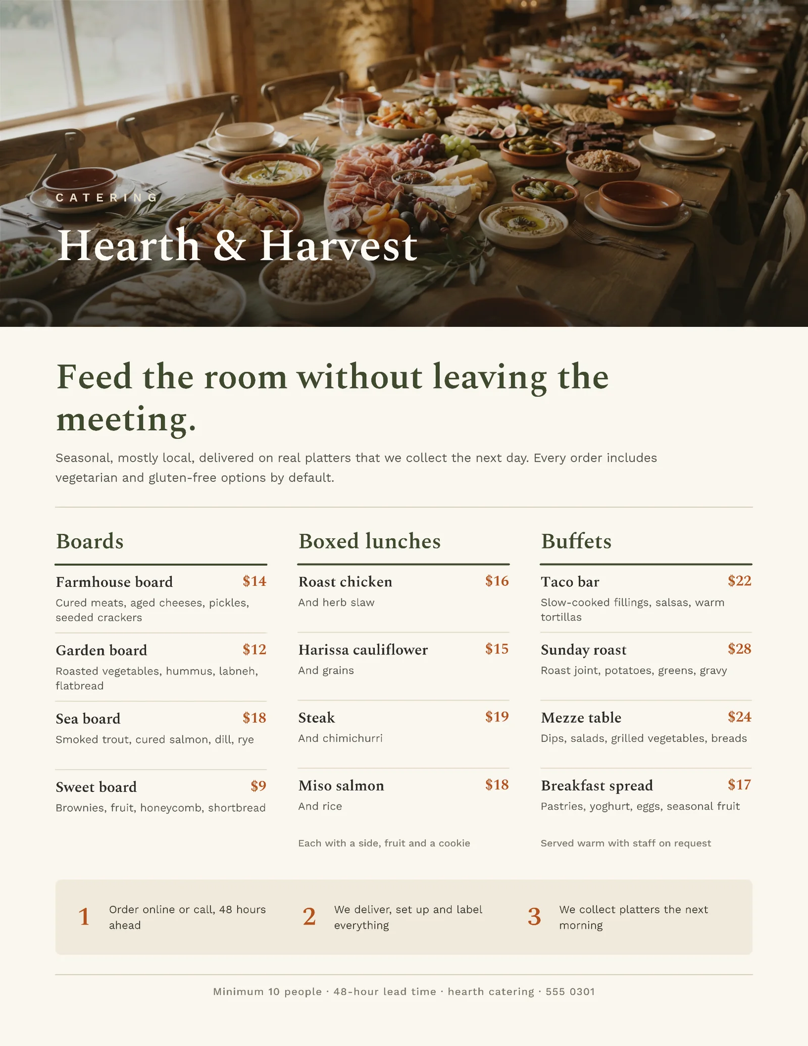 Warm Photo Menu Catering Sheet — Letter One pager template