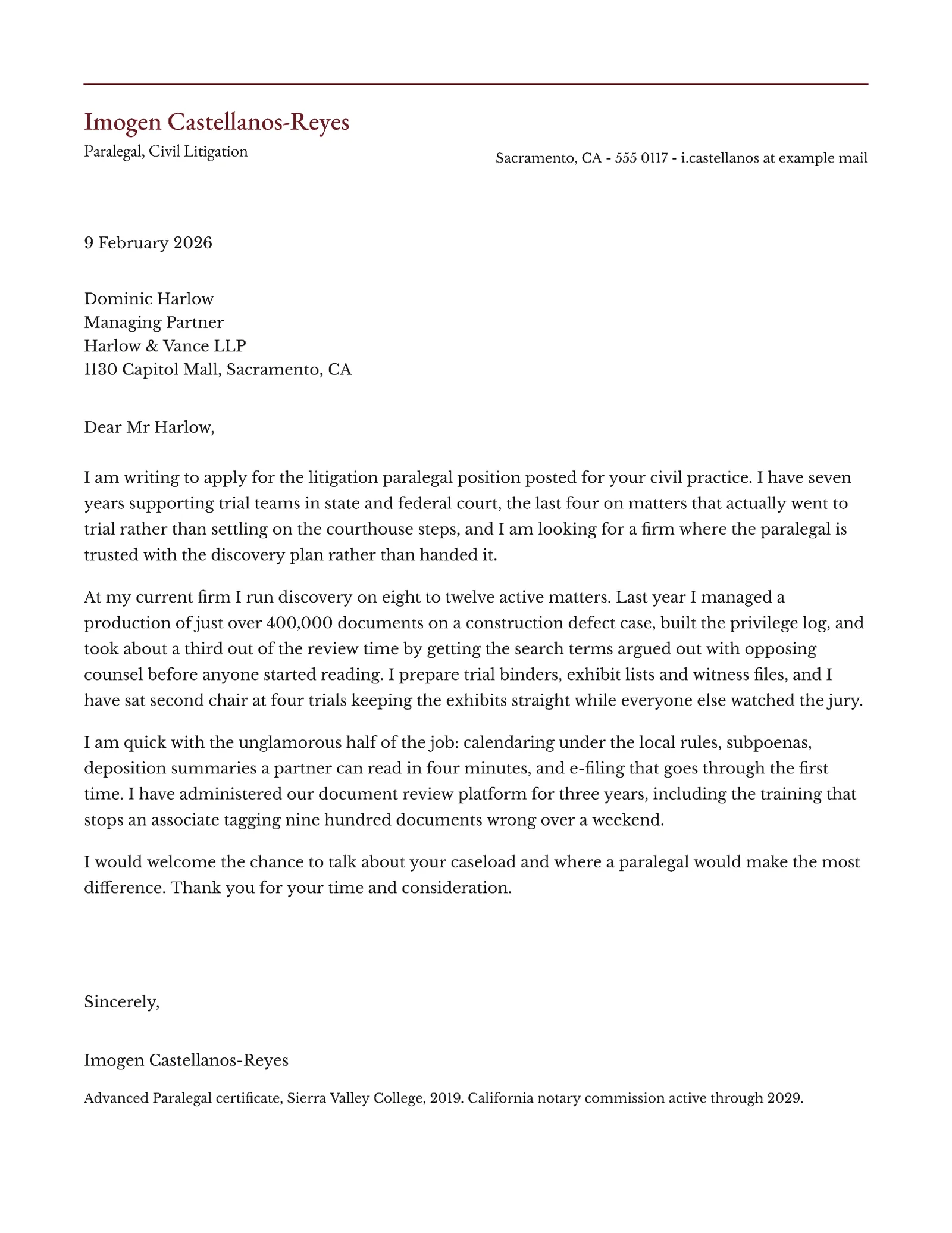 Paralegal Cover Letter — Letter Cover letter template