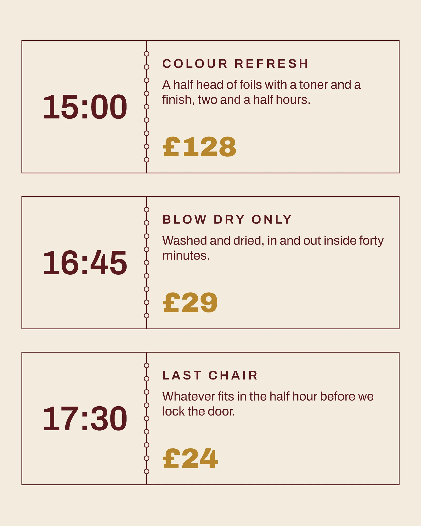 Oxblood Slot Tickets Hair Salon Halloween Night Appointments Facebook Carousel — 4-panel Facebook carousel carousel template, page 3 of 4