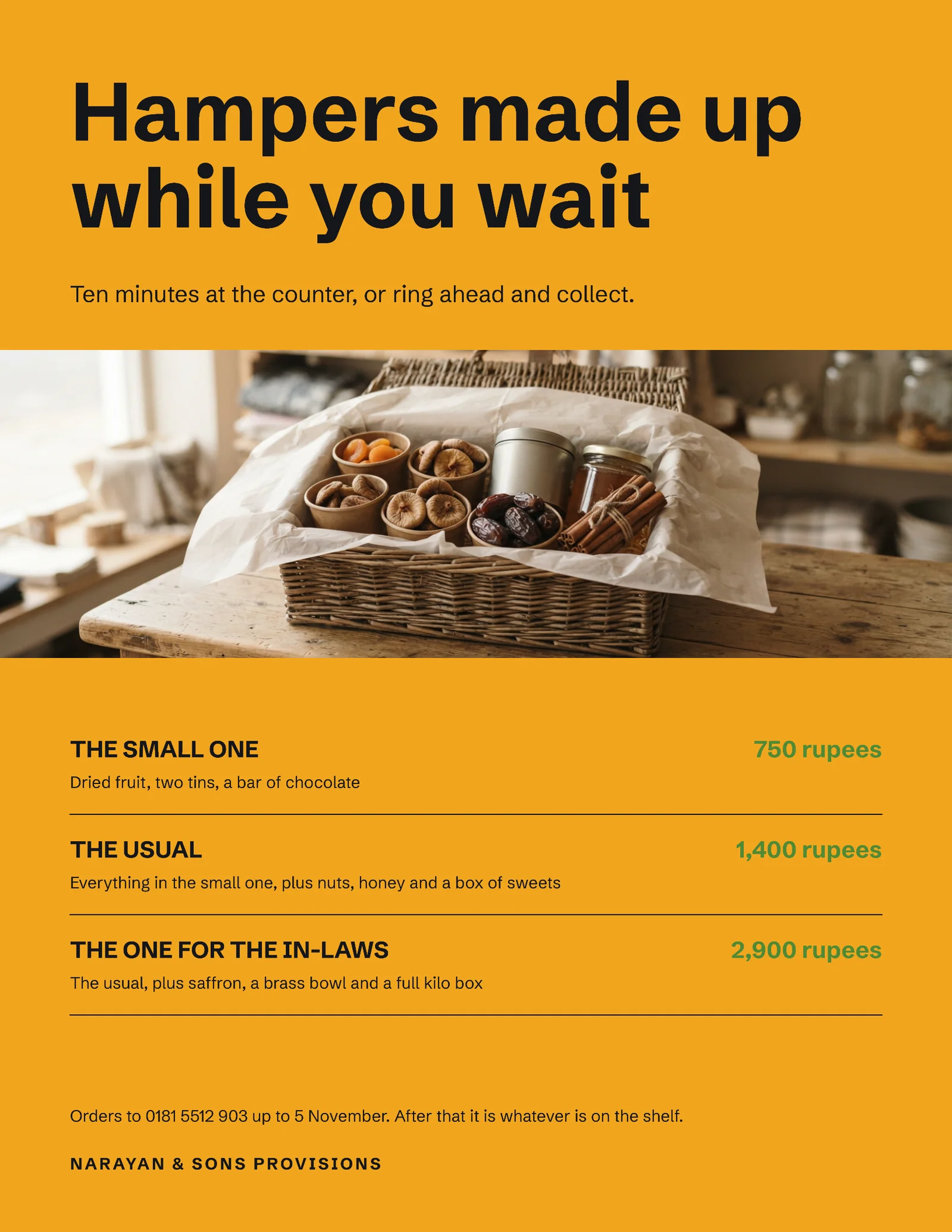 Grocer Diwali Hamper Price Grid Flyer — Letter Flyer template