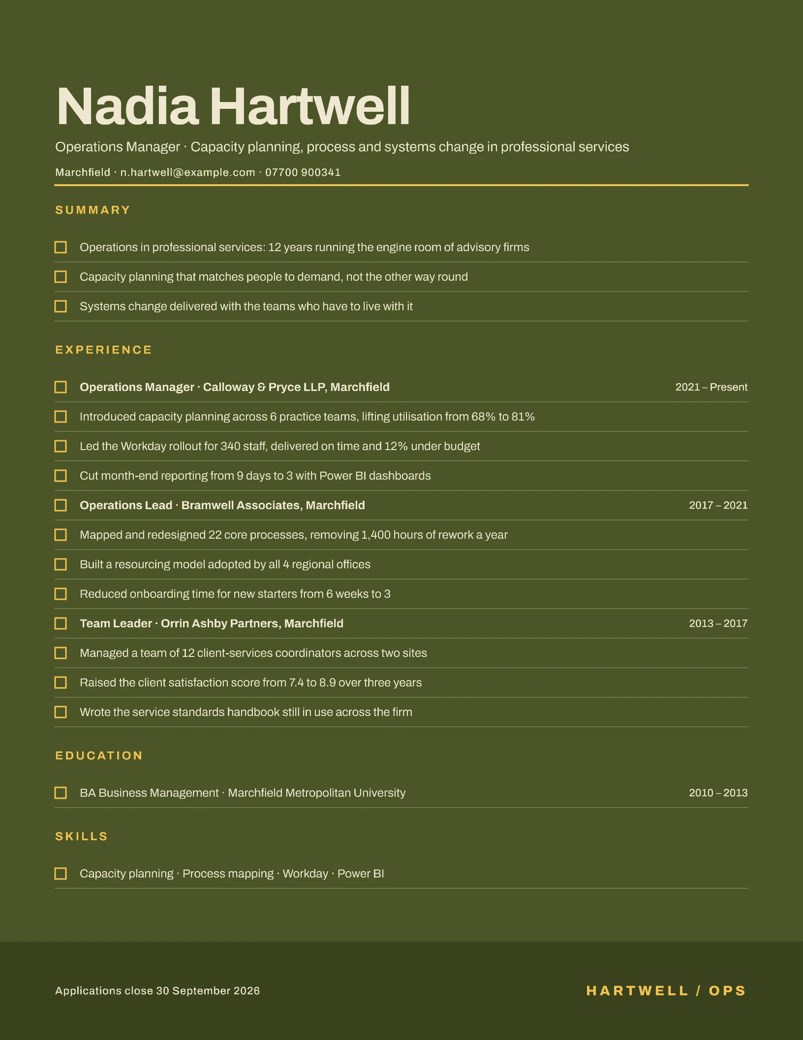 Operations Manager Resume — 2-page Resume template, page 1 of 2