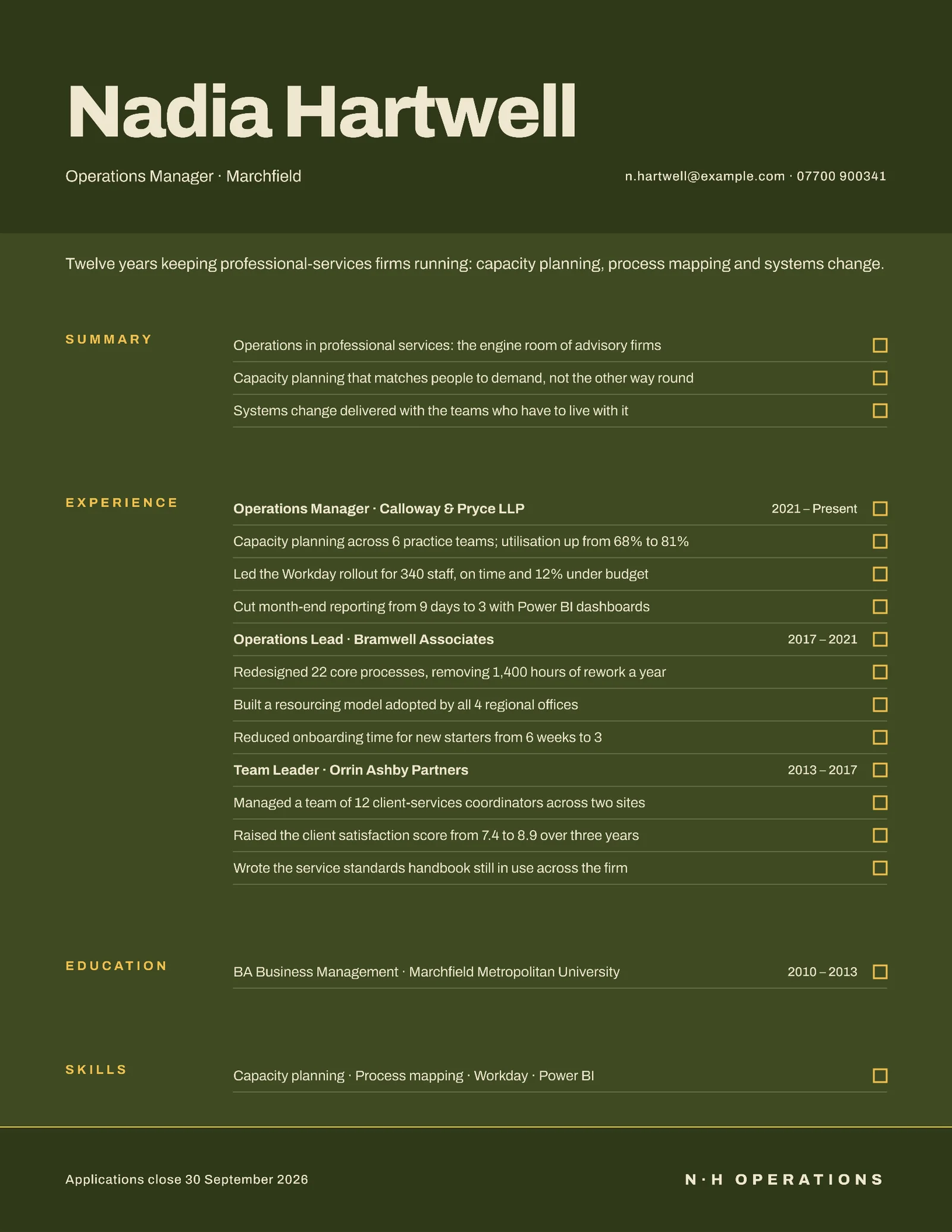 Operations Manager Resume — 2-page Resume template, page 2 of 2