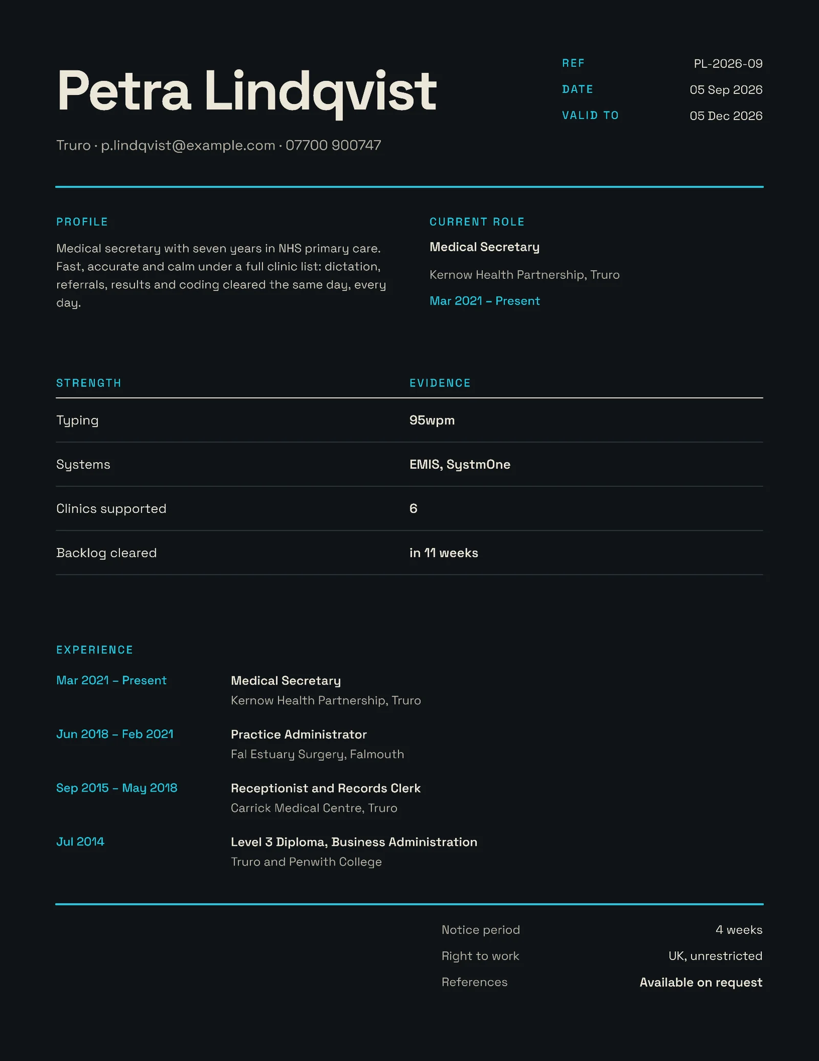 Medical Secretary Resume — Letter Resume template