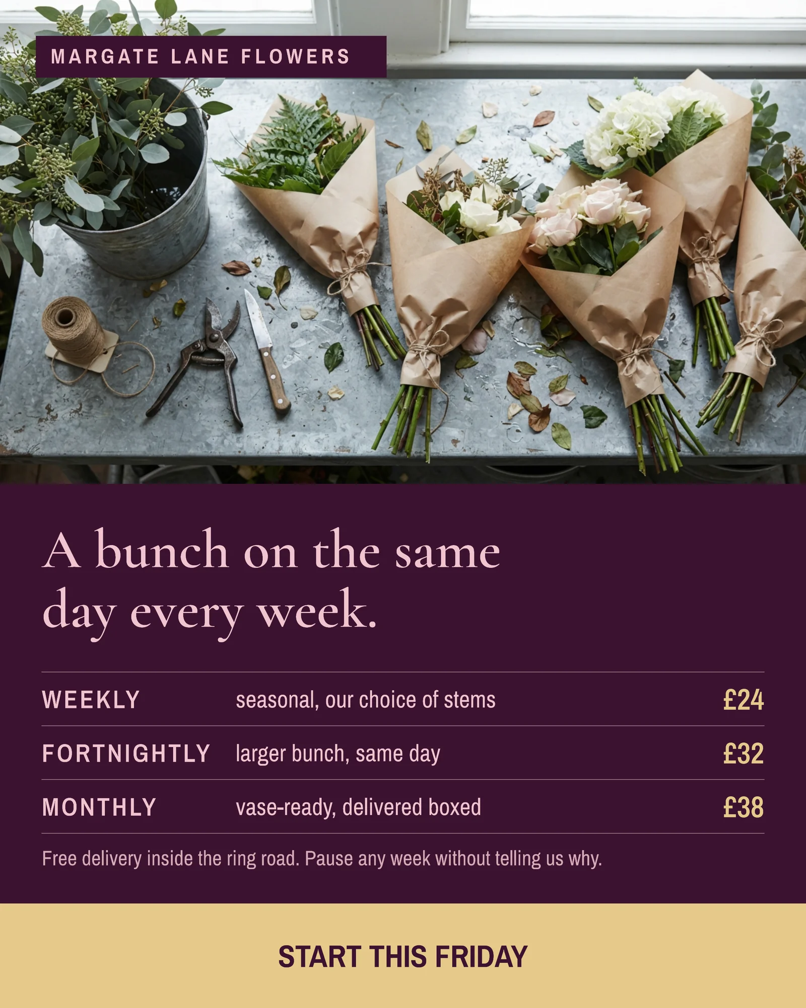 Flower Subscription Photo Price Stack Instagram Ad — 4:5 Instagram ad template