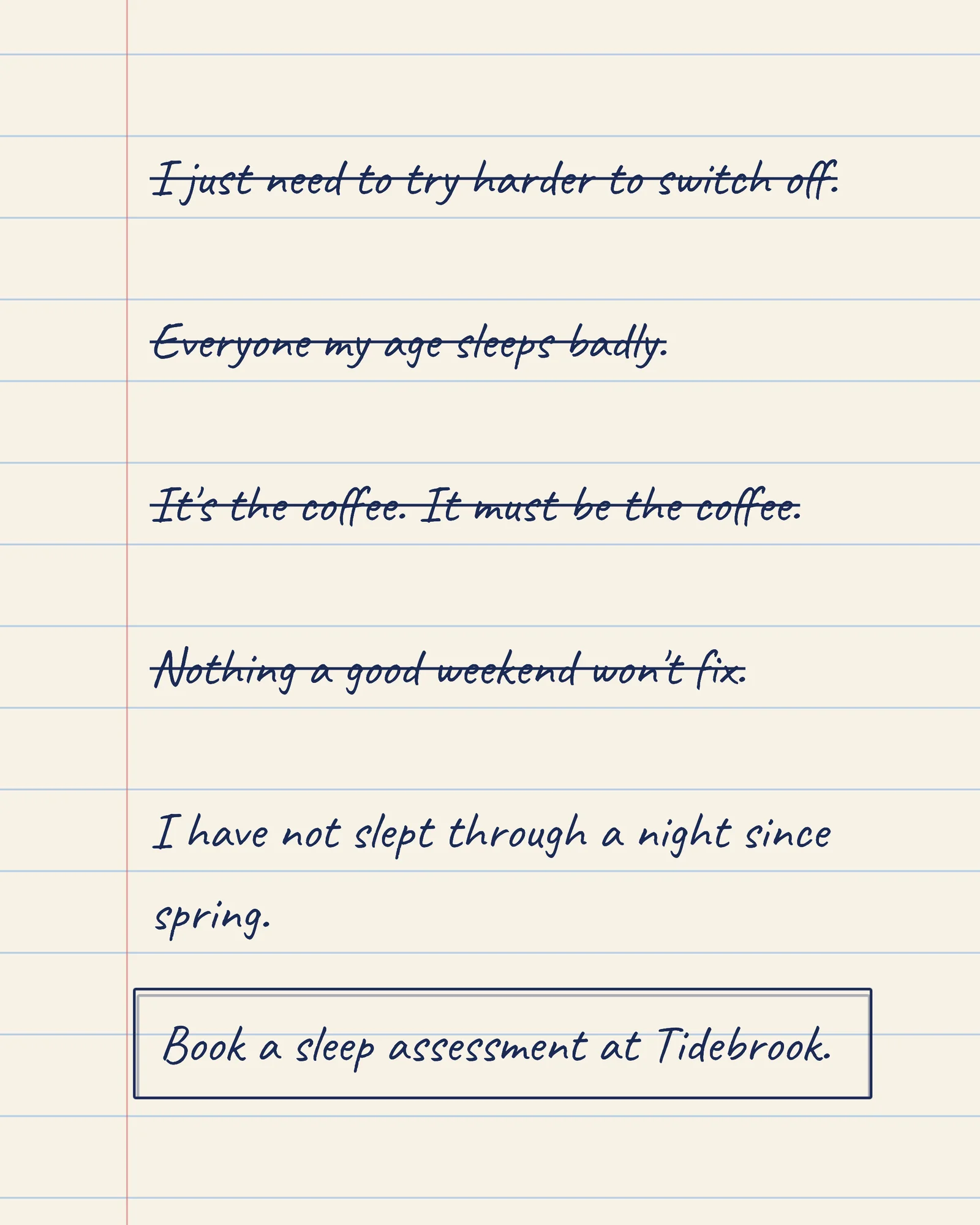 Cream handwritten list sleep clinic Instagram ad — 4:5 Instagram ad template