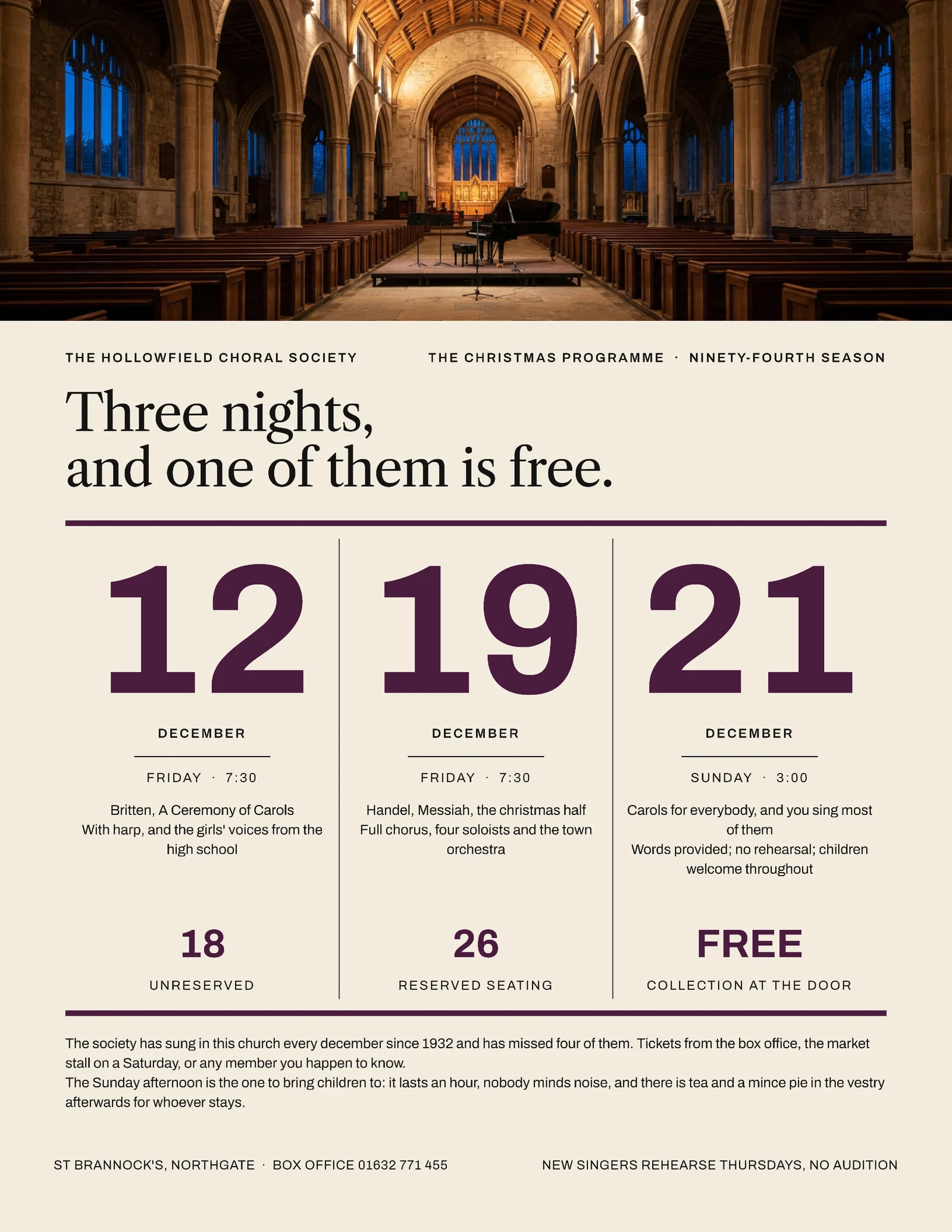 Bone Triple Date Choral Society Christmas Concerts Invitation — Letter Invitation template