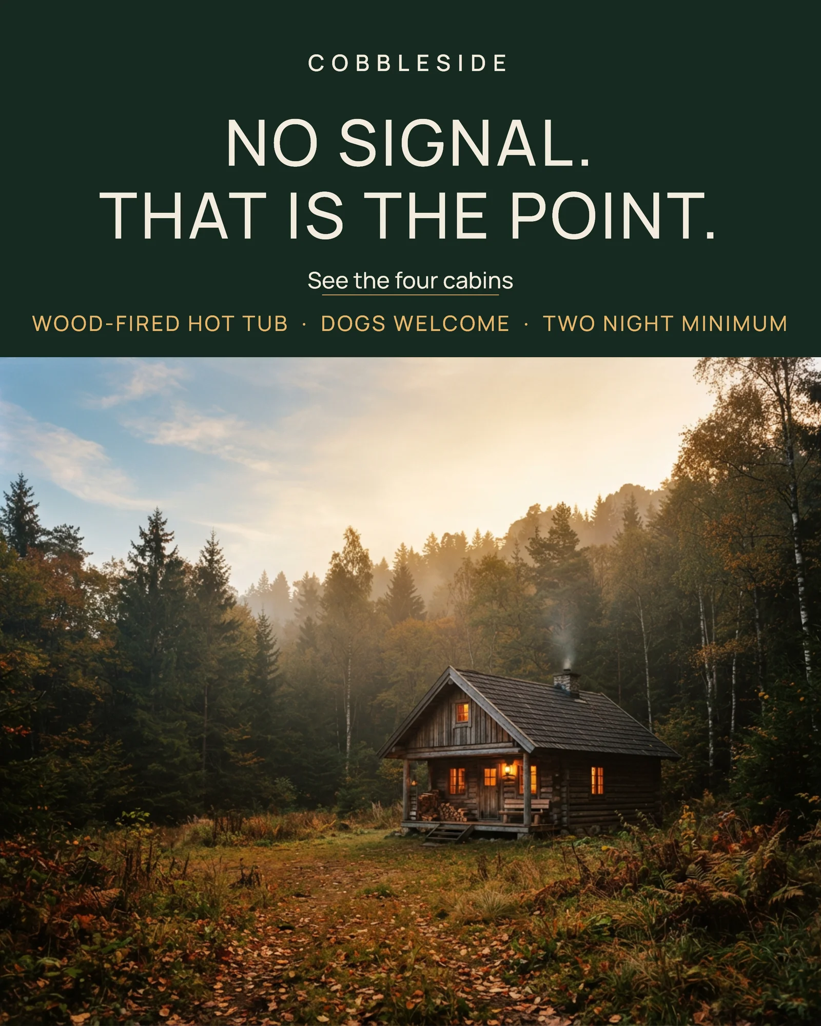 Forest field over cabin — 4:5 Instagram ad template