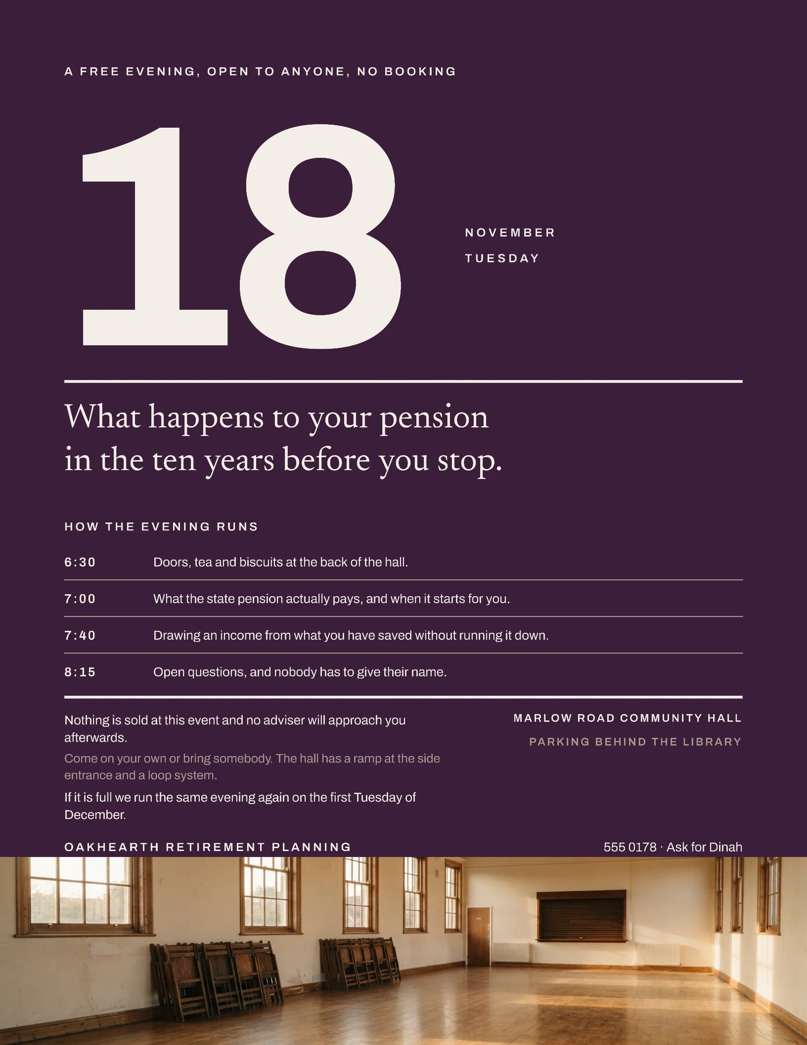 Plum Date Block Retirement Seminar Flyer — Letter Flyer template