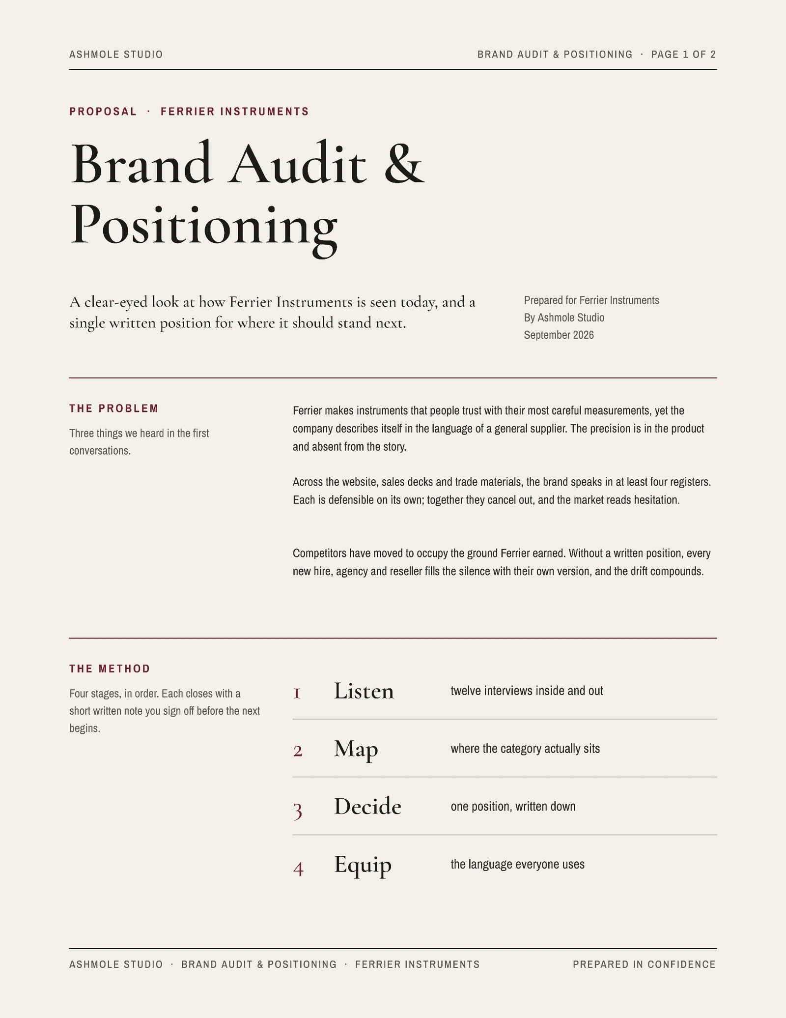 Brand Audit Proposal — 2-page Proposal template, page 1 of 2