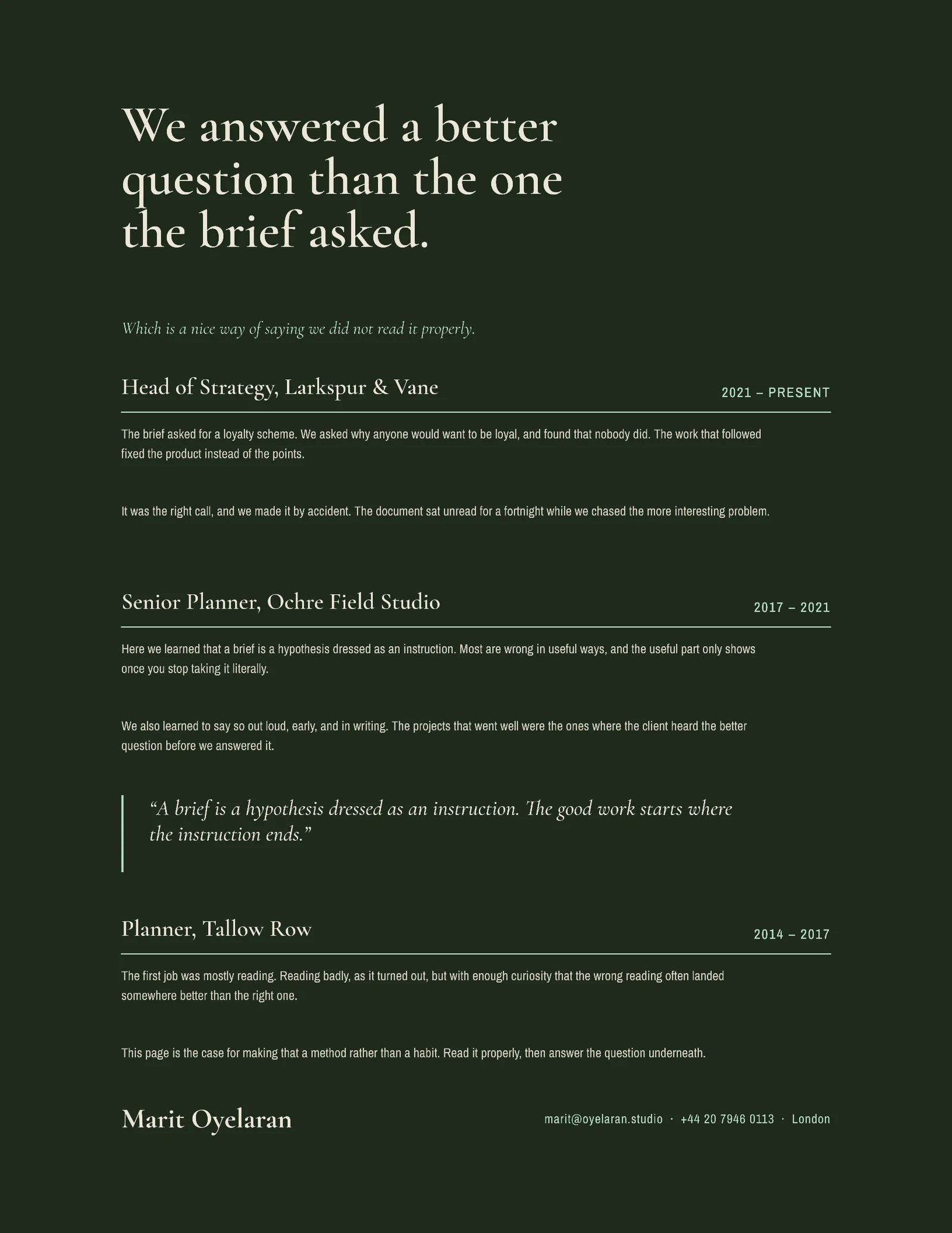 Answered Better Question Resume — 2-page Resume template, page 1 of 2