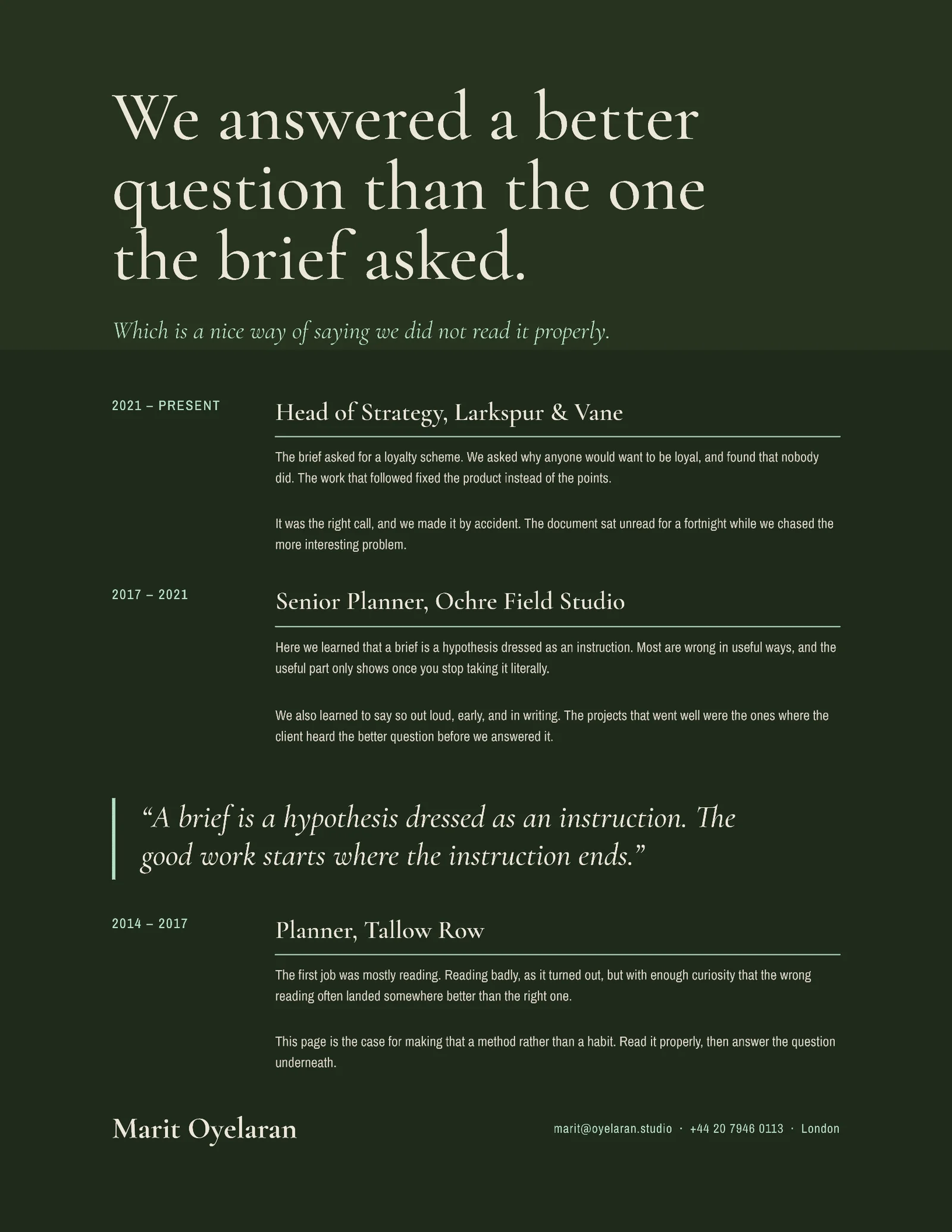 Answered Better Question Resume — 2-page Resume template, page 2 of 2