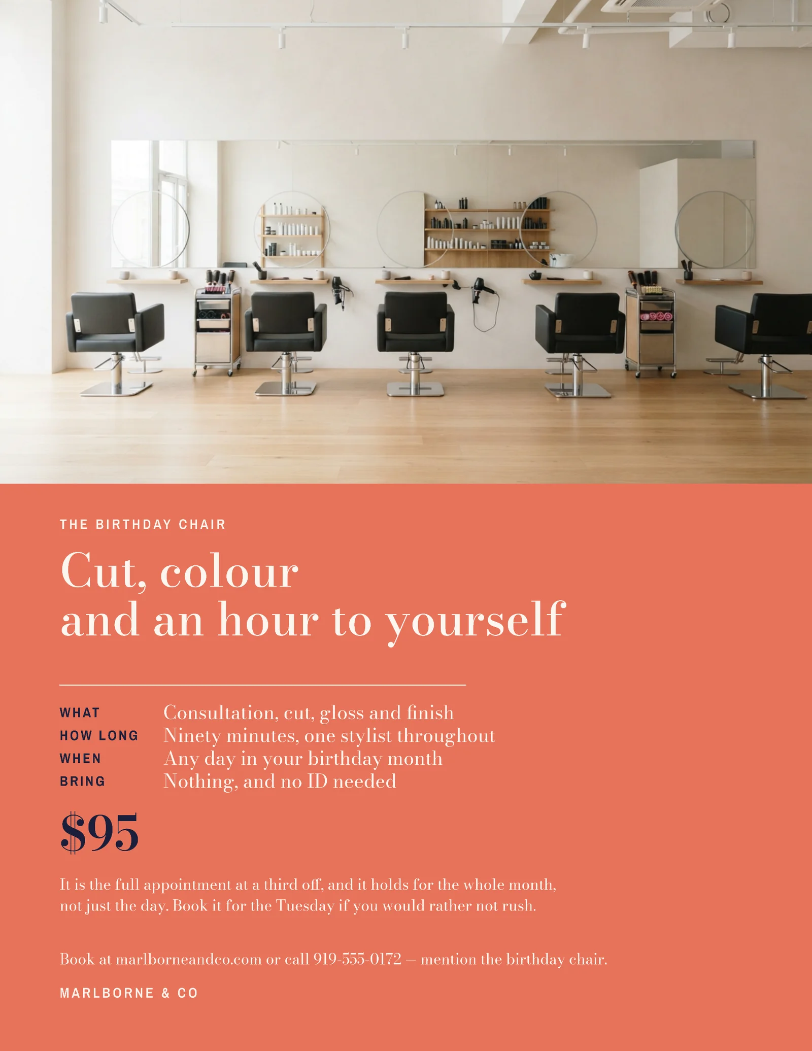 Coral Bright Photo Hair Salon Birthday Package Flyer — Letter Flyer template