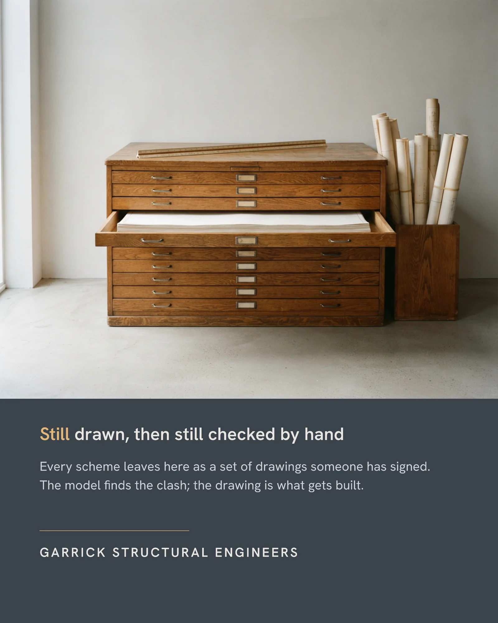 Slate Photo Over Caption Panel Structural Engineers Instagram Post — 4:5 Instagram post template