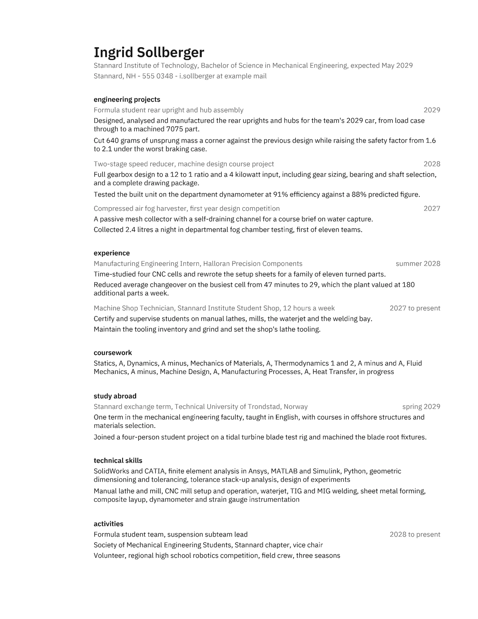 Engineering Internship Resume — Letter Resume template
