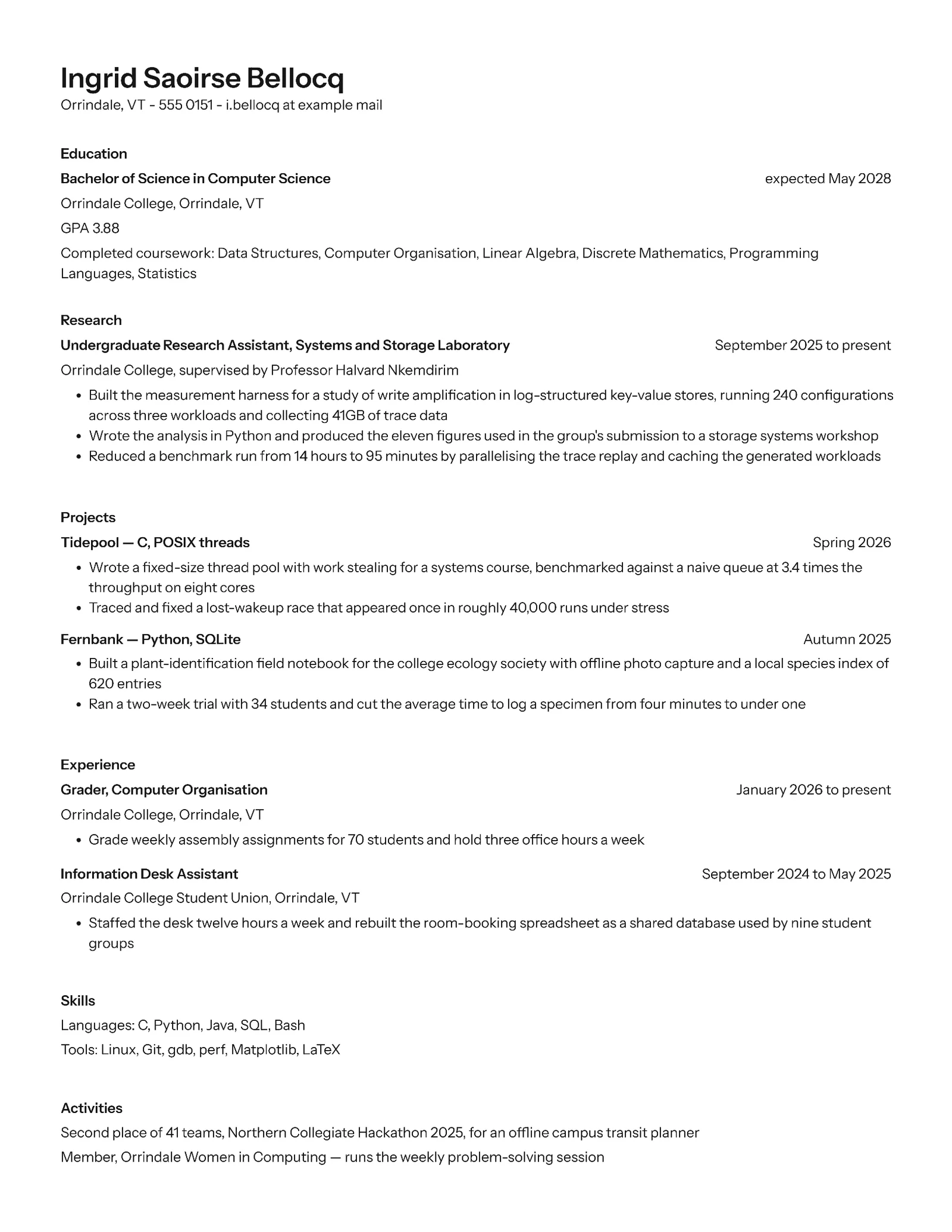 Computer Science Student Resume — Letter Resume template