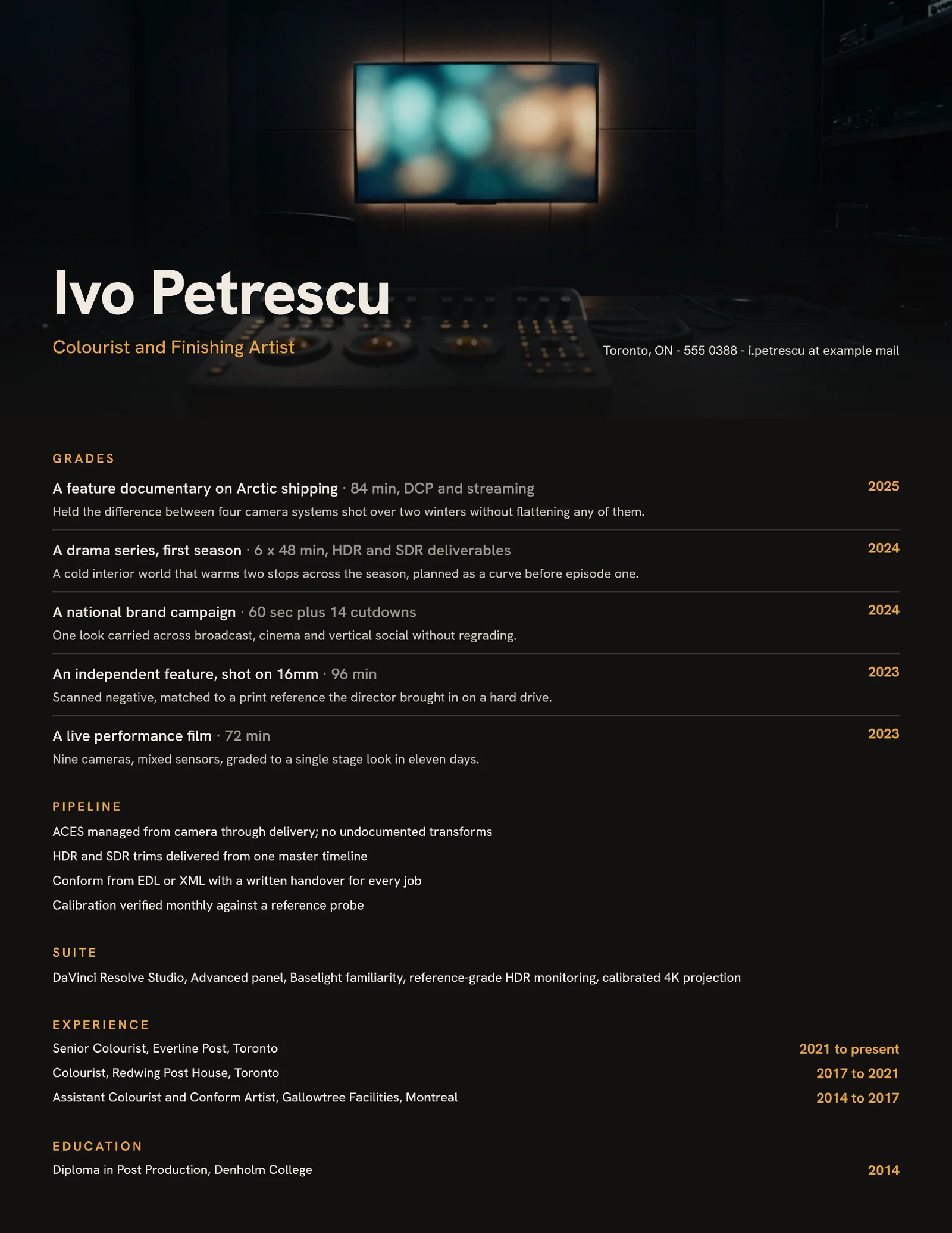 Colorist Resume — Letter Resume template