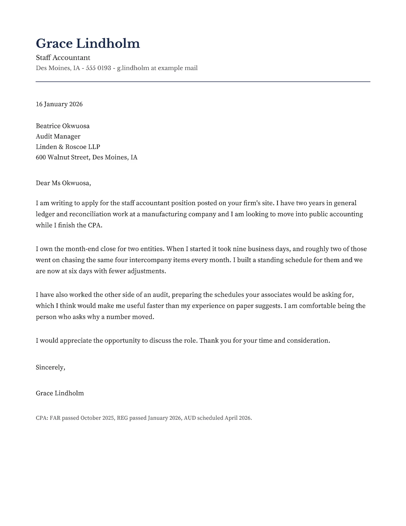 Accountant Cover Letter — Letter Cover letter template