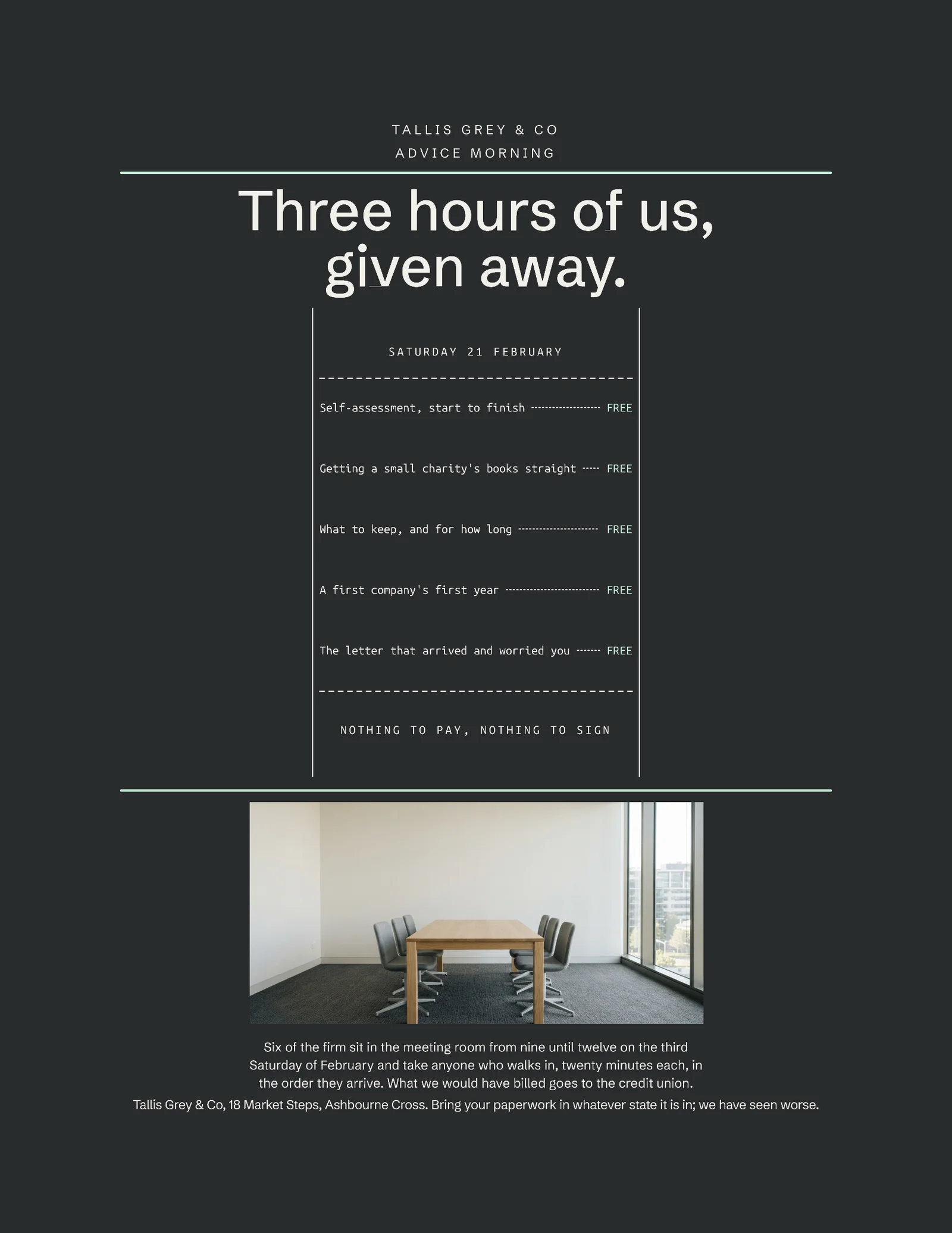 Charcoal Mint Receipt Column Accountants Advice Morning Invitation — Letter Invitation template