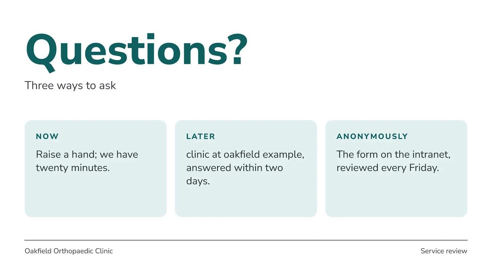 Three Ways To Ask Questions Slide — 16:9 Slide template
