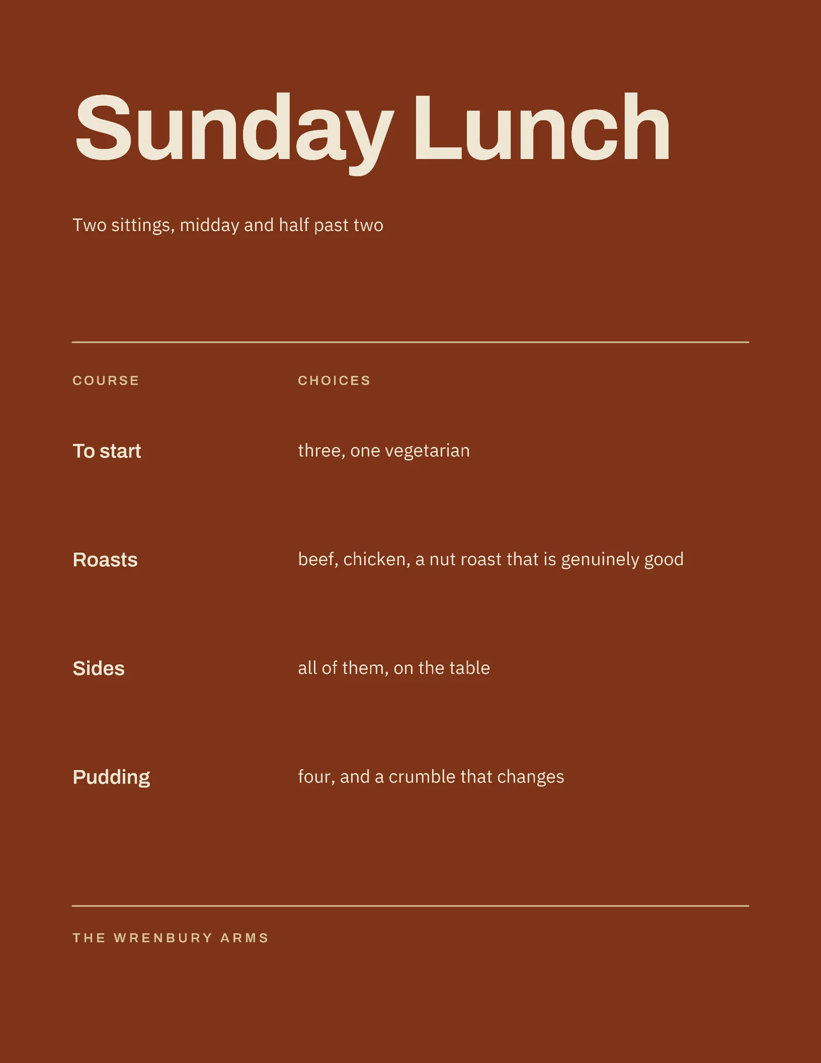 Sunday Lunch Menu — Letter Menu template