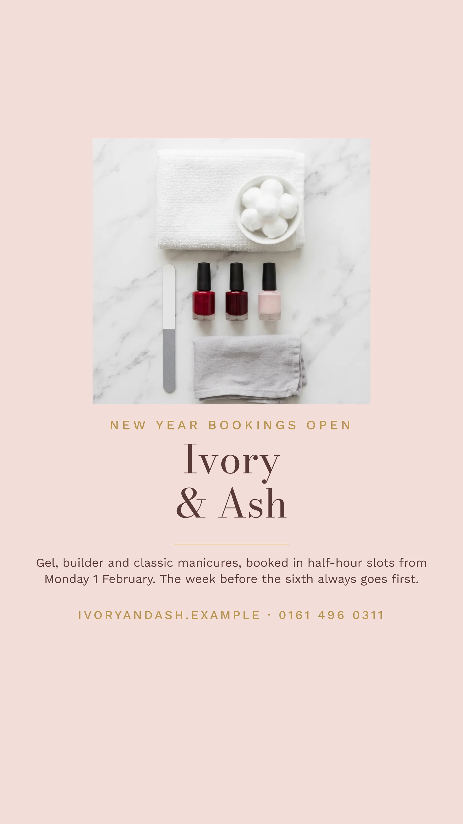 Blush Gold Tall Photo Panel Nail Salon Lunar New Year Instagram Story — 9:16 Instagram story template