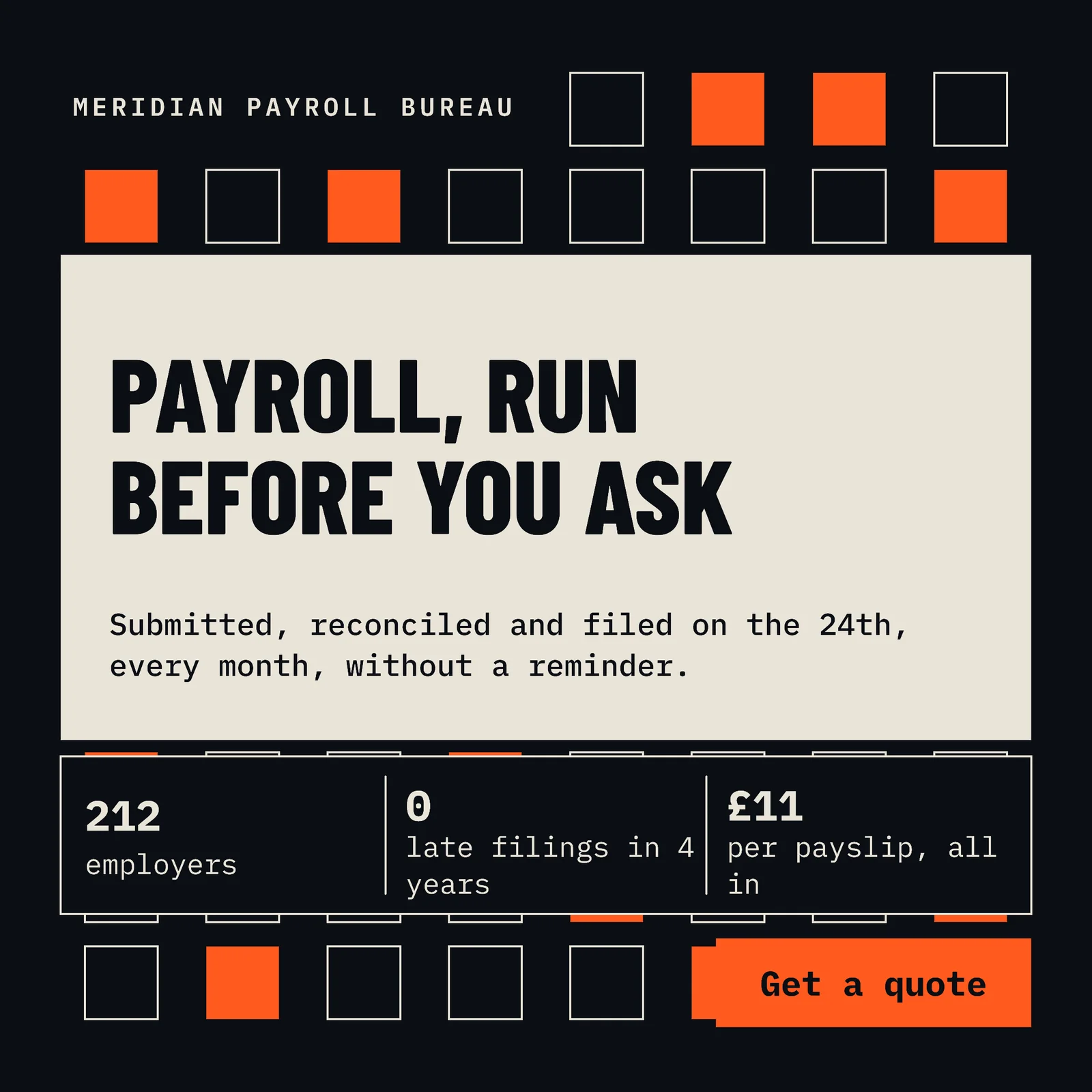 Ink Punch Card Grid Payroll Bureau Facebook Ad — 1:1 Facebook ad template