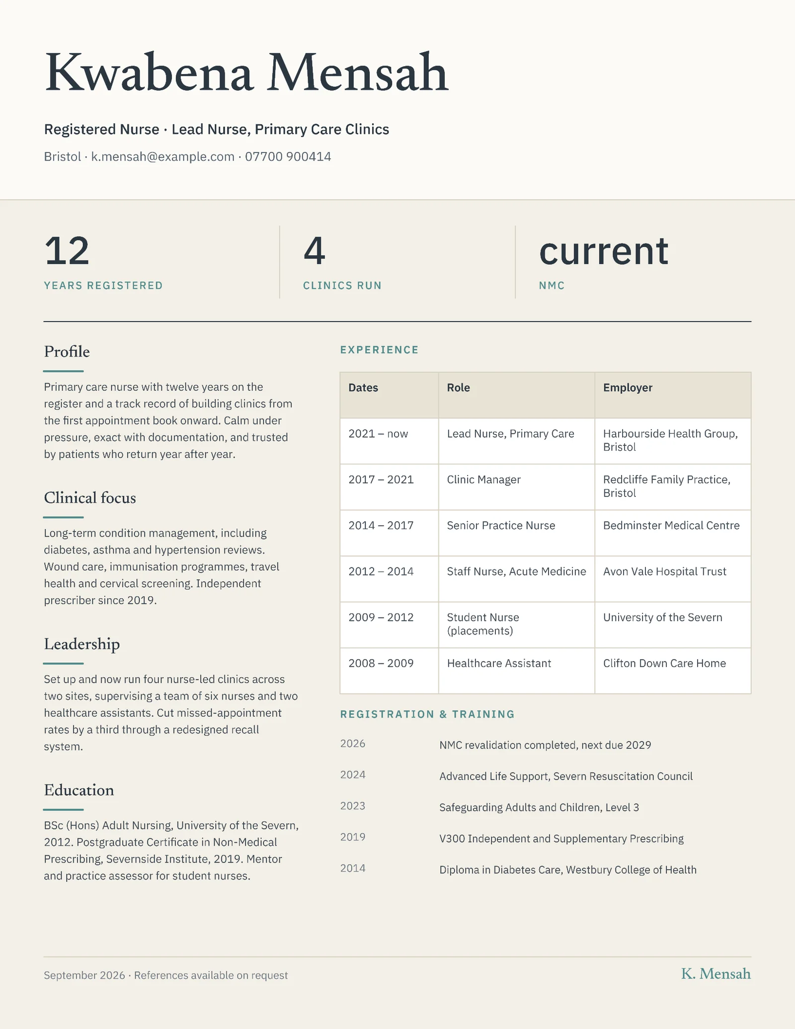 Senior Nurse Resume — 2-page Resume template, page 1 of 2