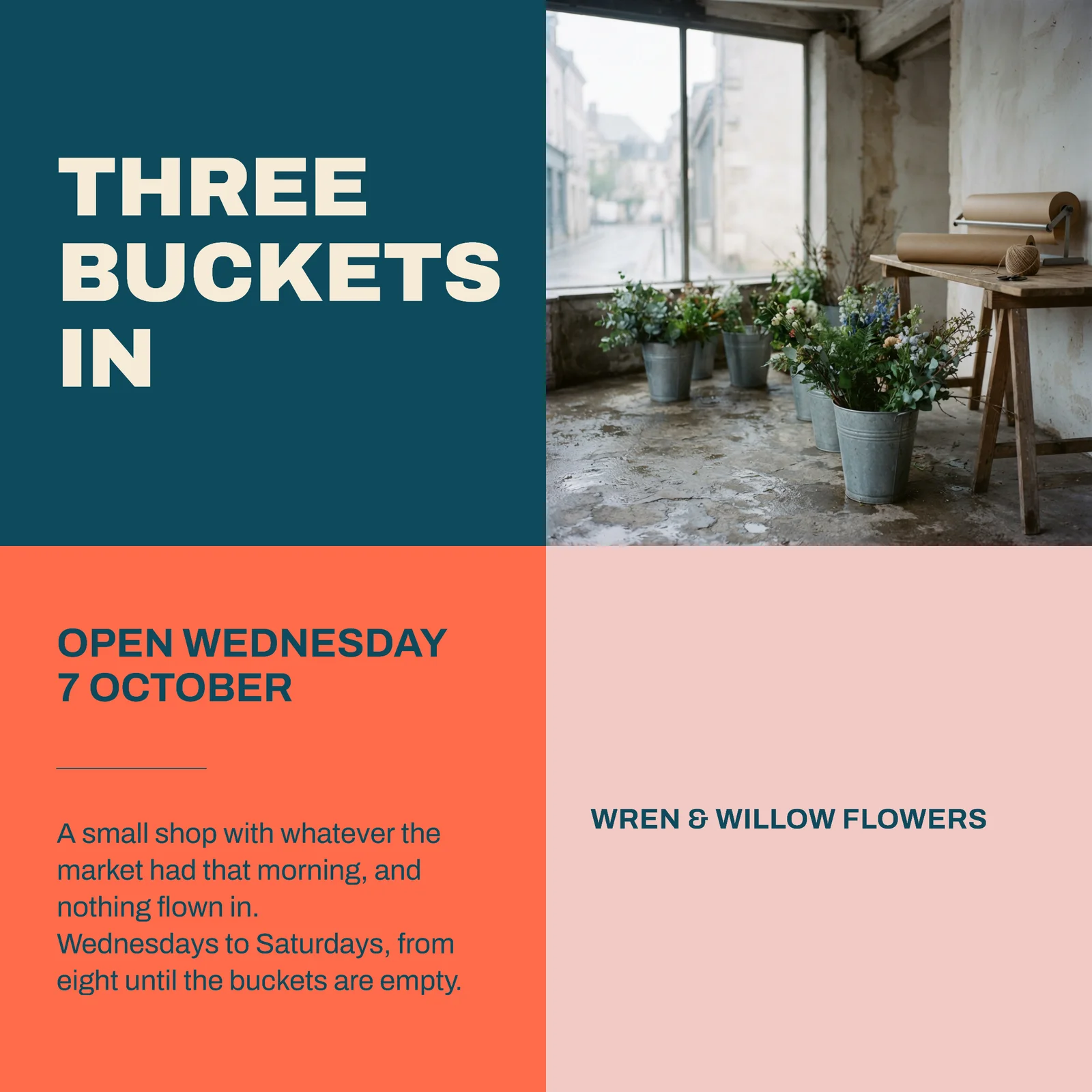 Petrol Coral Quadrant Grid Florist Grand Opening Instagram Post — 1:1 Instagram post template