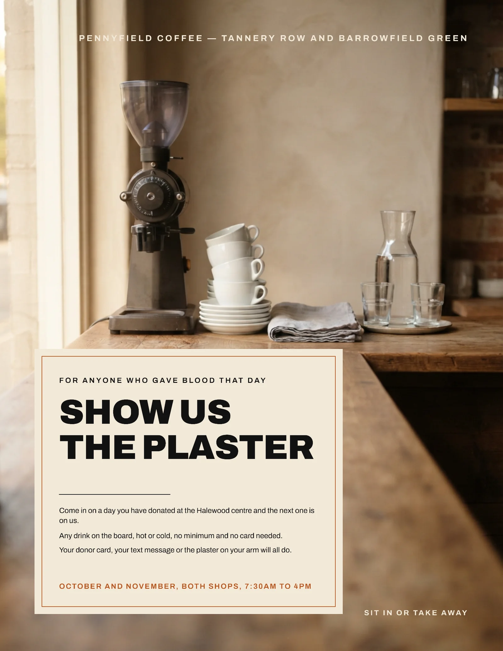 Warm Cream Burnt Orange Corner Plate Coffee Counter Donor Offer Flyer — Letter Flyer template
