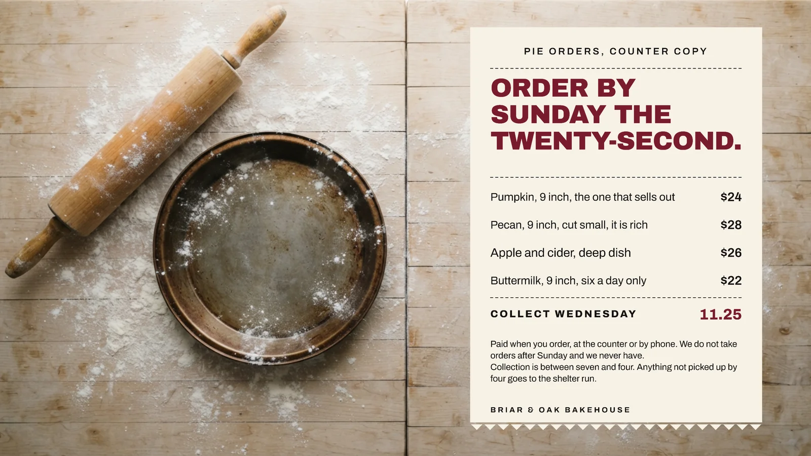 Cranberry Order Slip Bakehouse Thanksgiving Pie Orders Youtube Ad — 16:9 YouTube ad template