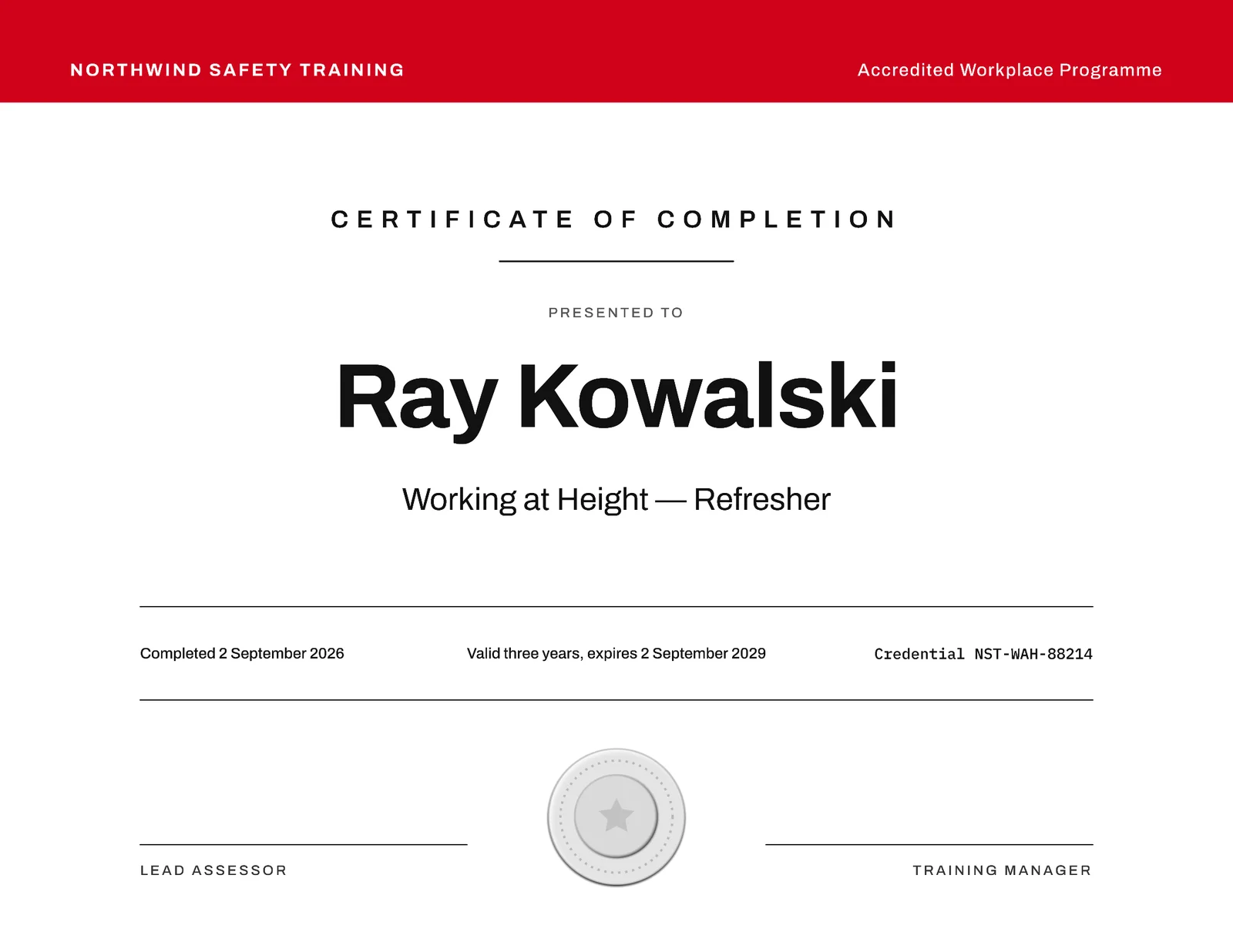 Official Safety Training Certificate — Letter landscape Certificate template