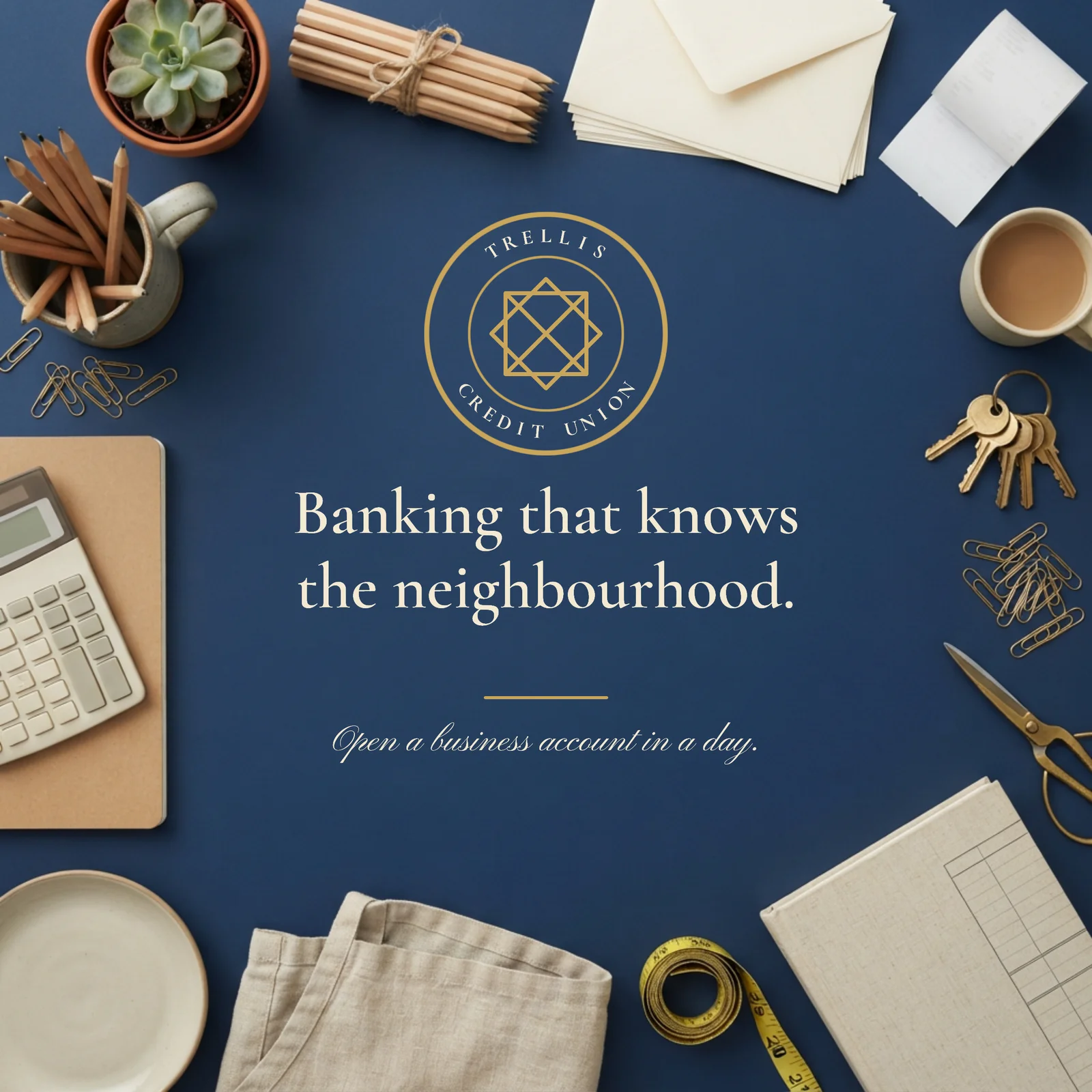 Navy Flatlay Border Business Banking Instagram Ad — 1:1 Instagram ad template