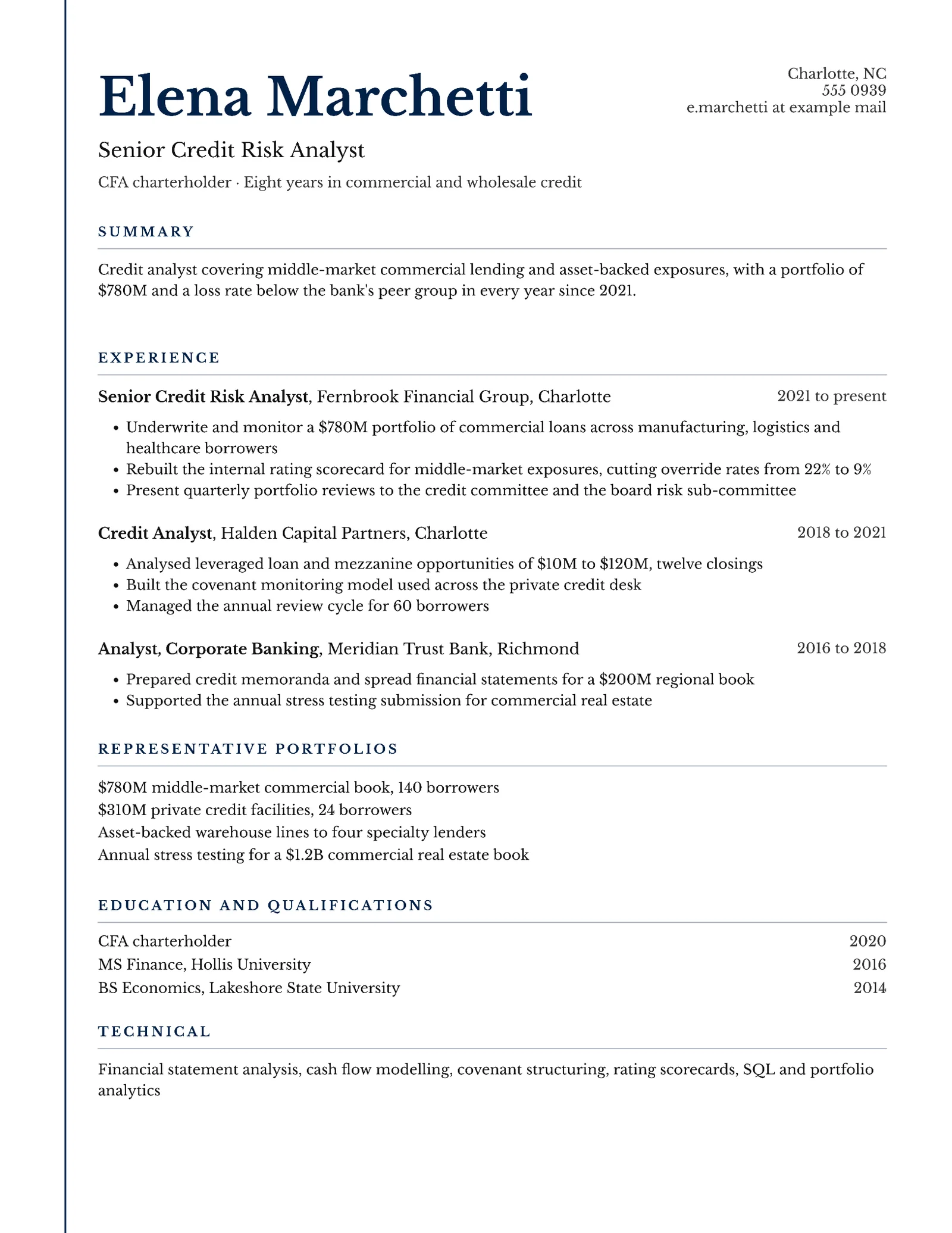Oxford Blue Corporate Credit Risk Analyst Resume — Letter Resume template