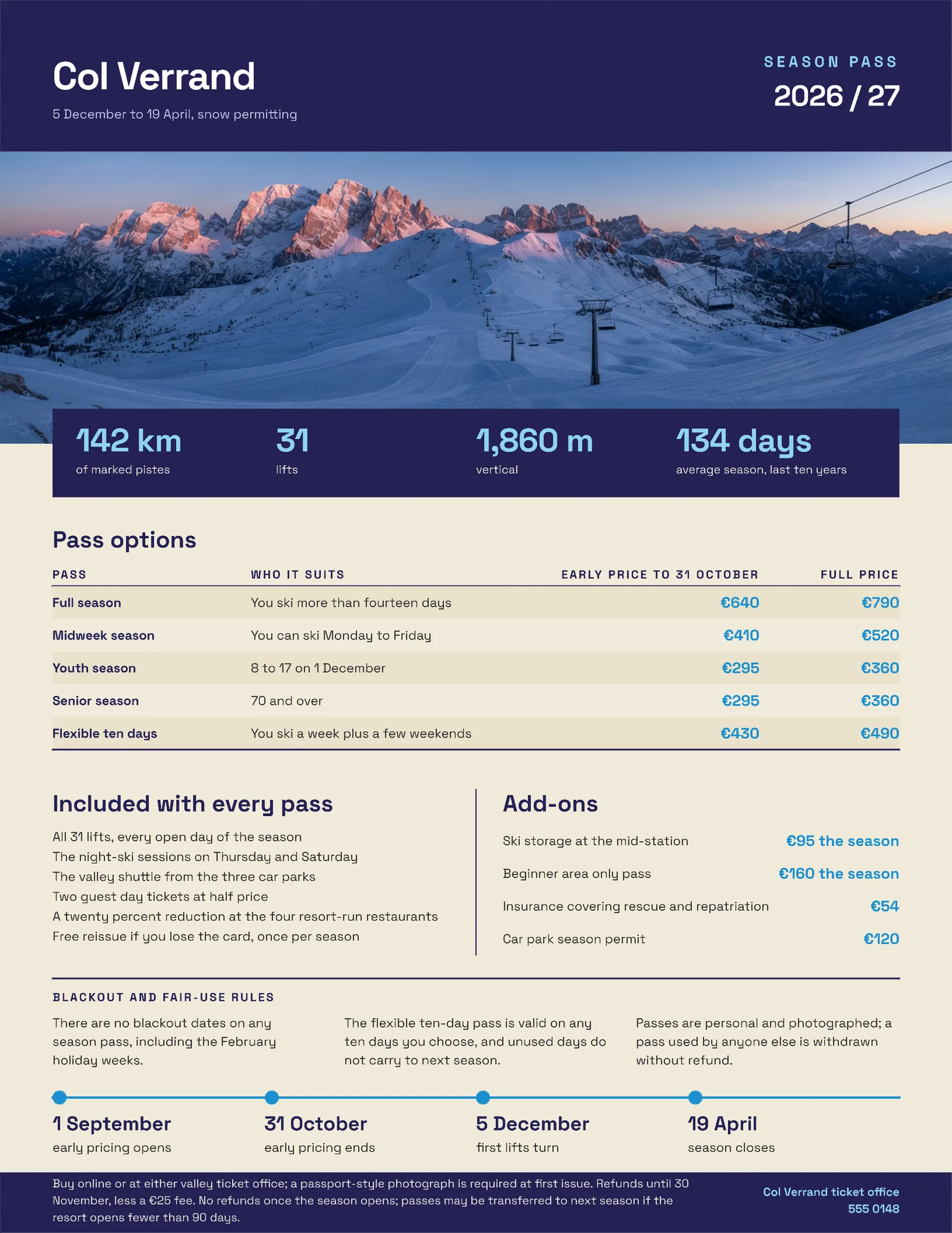 Indigo Sand Season Facts Ski Resort Pass One Pager — 2-page One pager template, page 2 of 2
