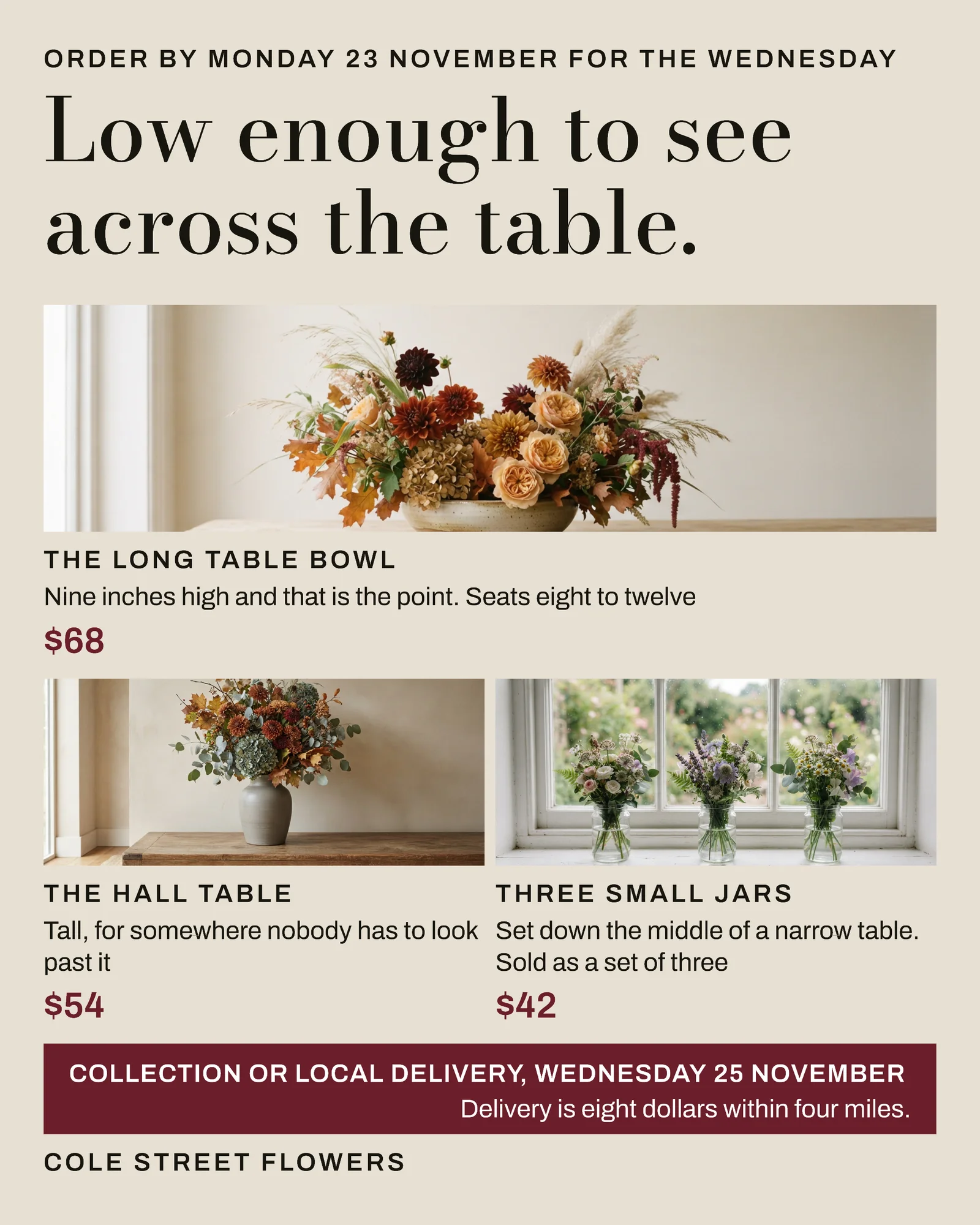 Stone Photo Grid Florist Thanksgiving Centrepieces Facebook Ad — 4:5 Facebook ad template
