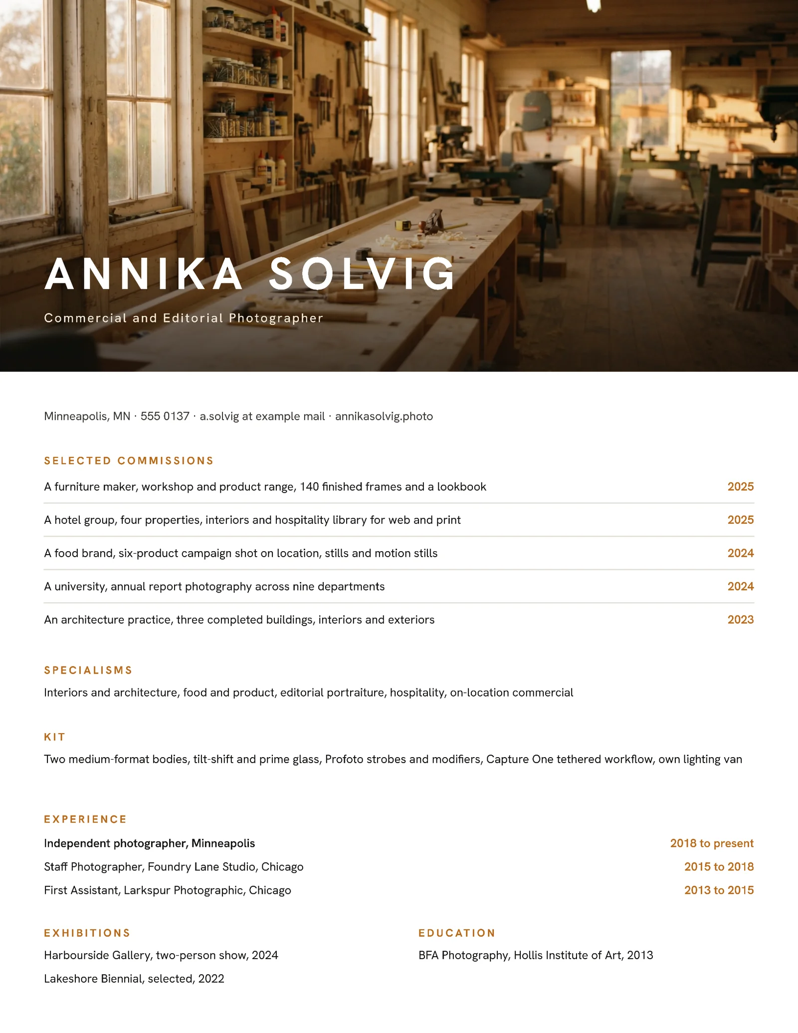 Freelance Photographer Resume — Letter Resume template