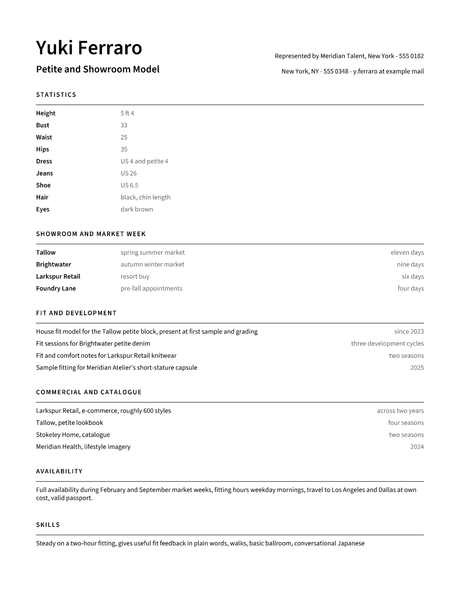 Petite Model Resume — Letter Resume template