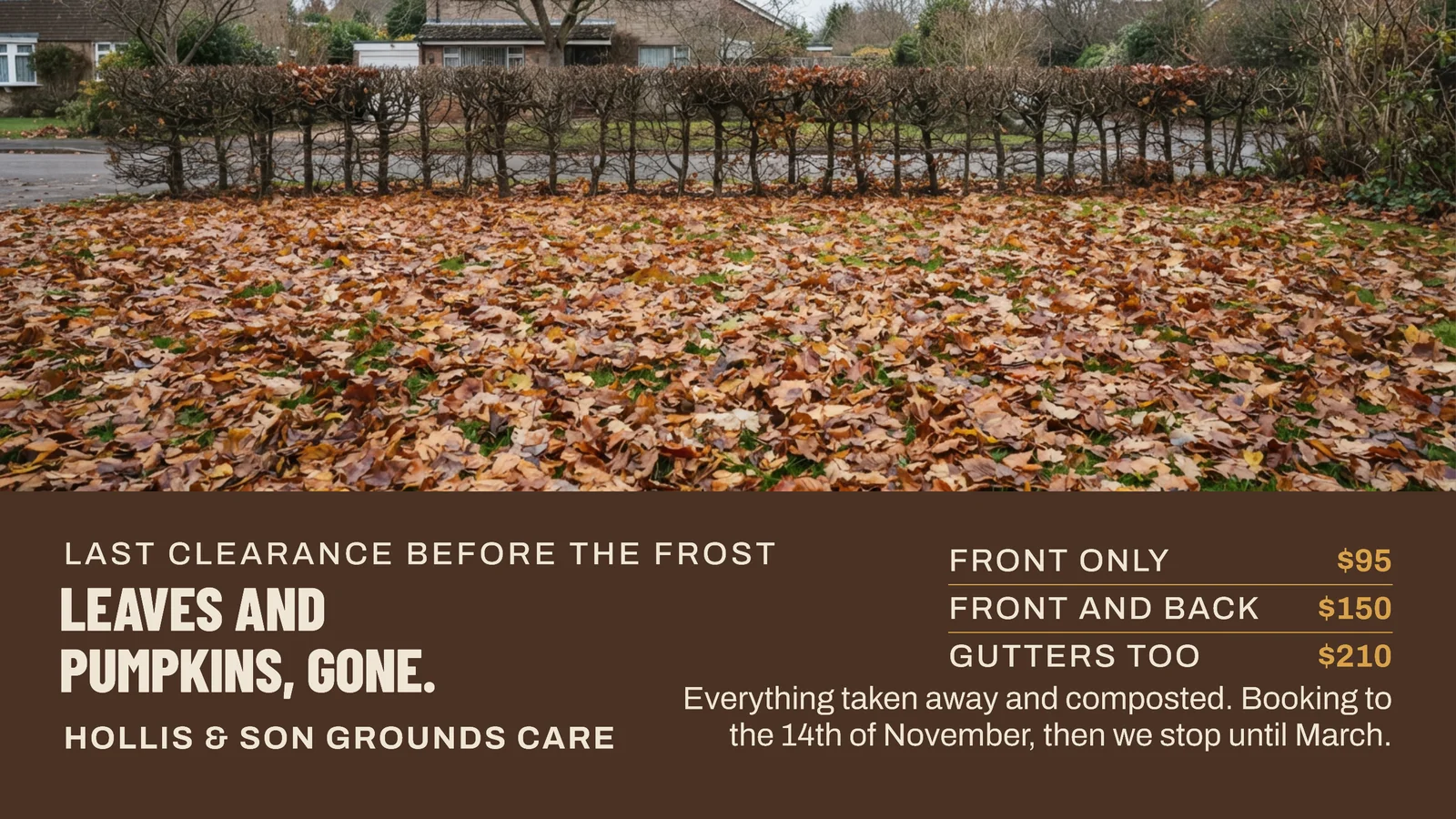 Bark Strip Split Grounds Care Halloween Leaf Clearance YouTube Ad — 16:9 YouTube ad template