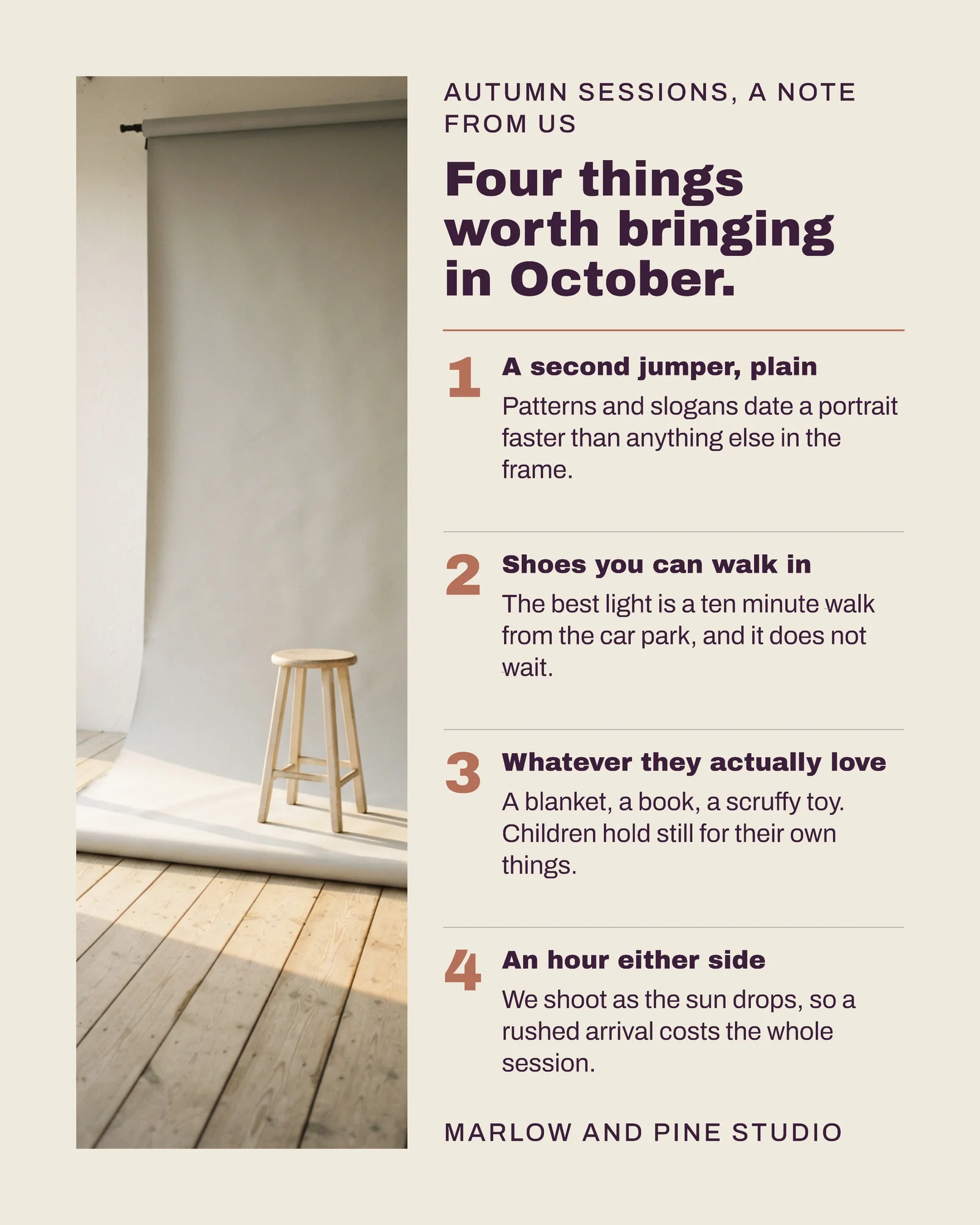 Plum Numbered Rows Photography Autumn Sessions Instagram Post — 4:5 Instagram post template