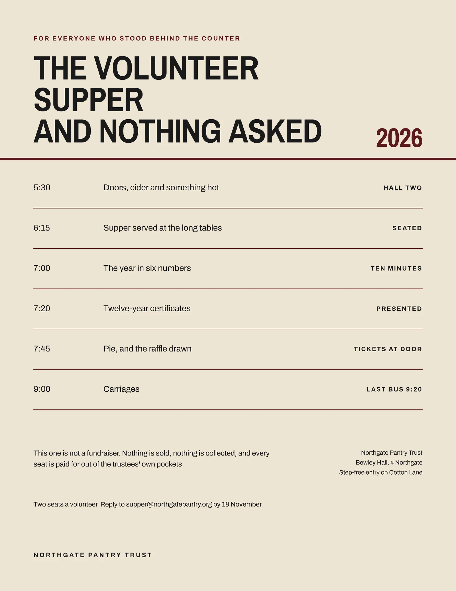 Oat Ledger Rows Volunteer Thanksgiving Supper Invitation — Letter Invitation template
