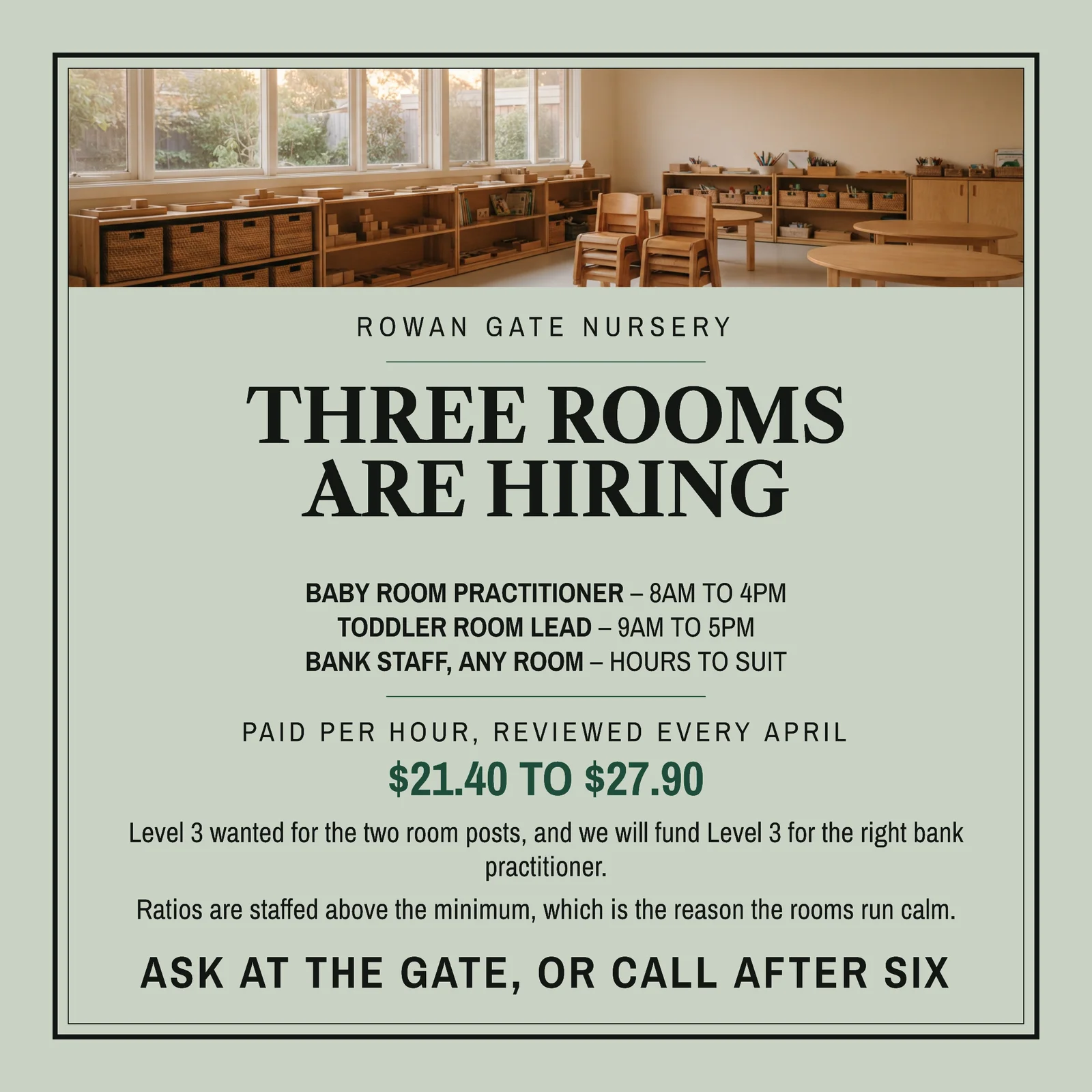 Sage Ruled Notice Nursery Hiring Instagram Ad — 1:1 Instagram ad template