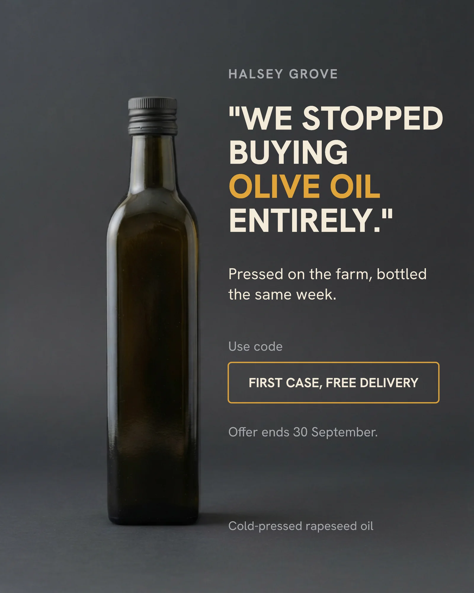 Charcoal quote with bottle — 4:5 Instagram ad template